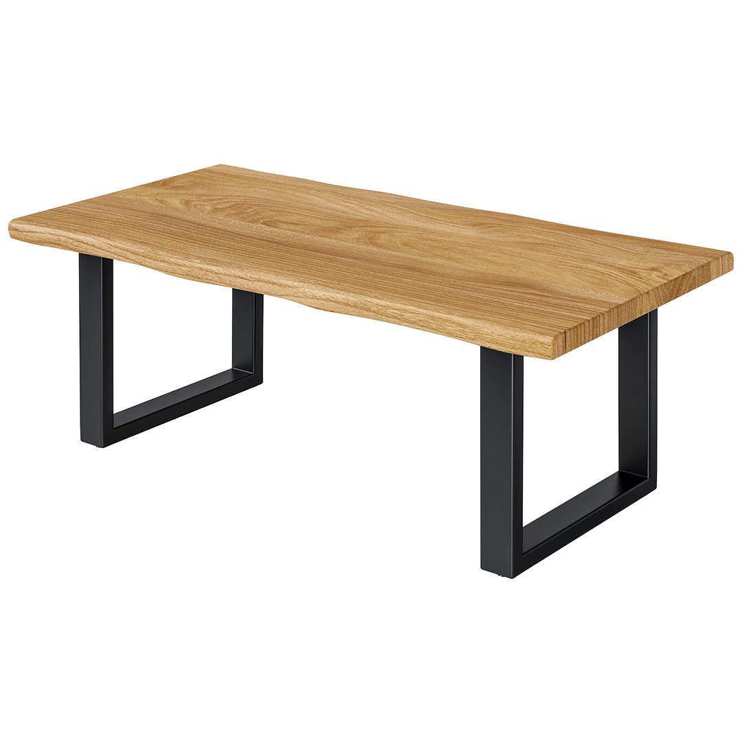skølm Couchtisch Orm aus massivem Eichenholz mit Metallkufen (U-förmige Beine, natur geölt), hochwertiger Sofatisch mit echter Baumkante, Wohnzimmertisch 110x55 cm