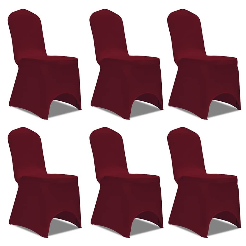 vidaXL Hussen-Set 6 x Stuhlhusse Stretchhusse burgunderrot, 6 x Stuhlhusse Stretchhusse burgunderrot