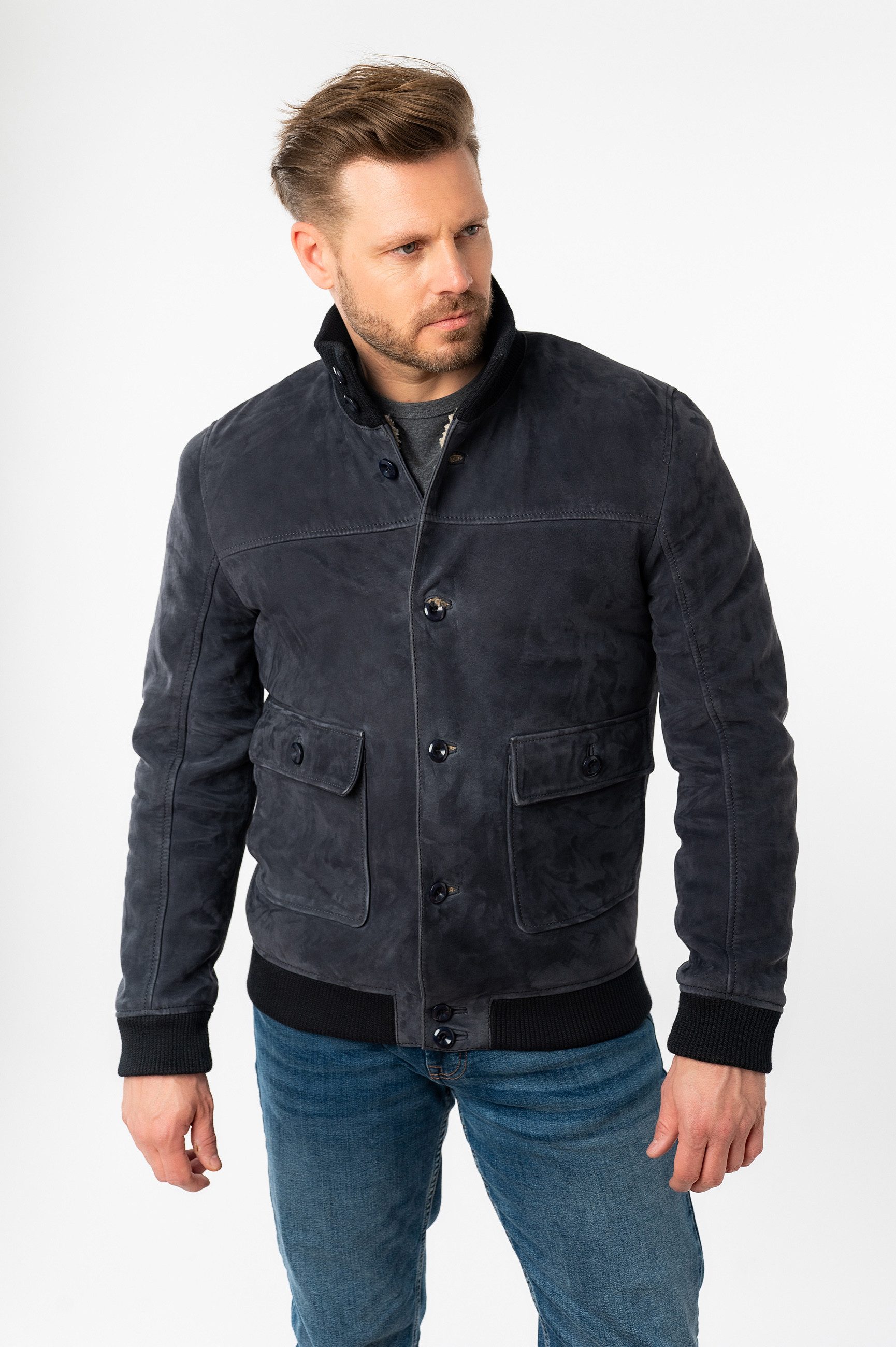 Mauritius Lederjacke MMThalor mit geripptem Stehkragen