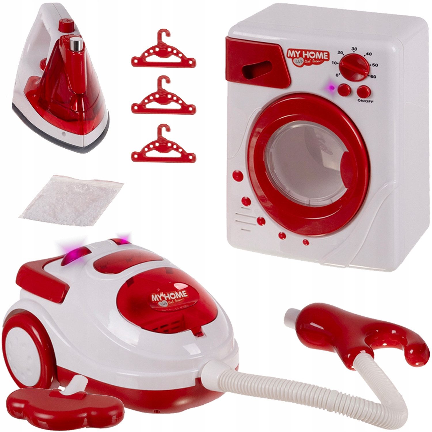 KRUZZEL Kinder-Haushaltsset Haushalts-Set Kinder Spielzeug Waschen Bügeln Staubsauger mit Ton