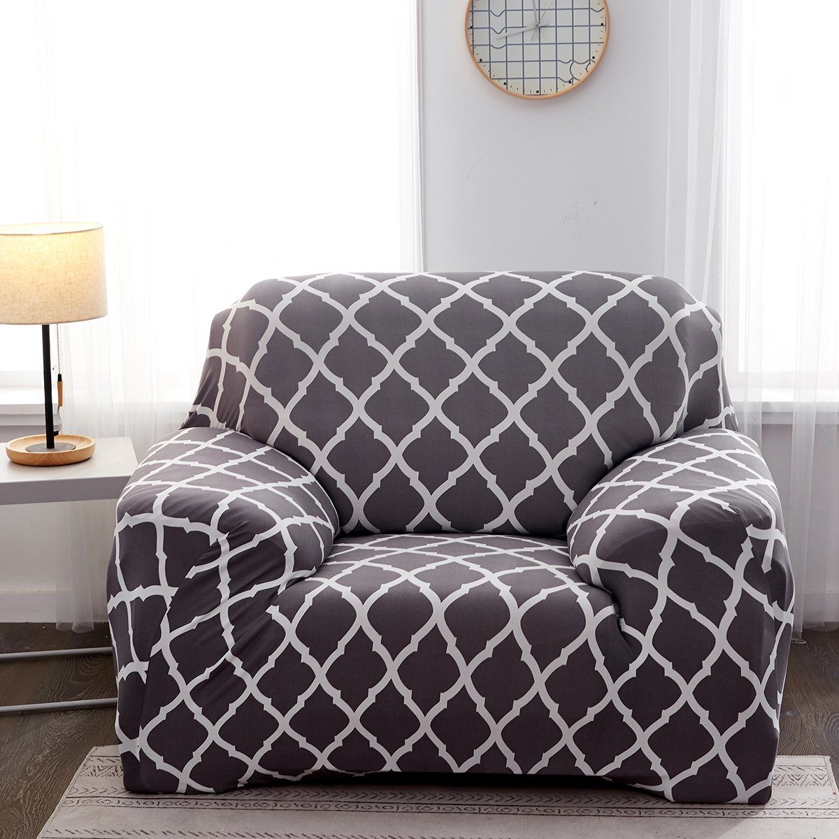 Sofahusse Bedruckt, elastisches, für Armlehnen L-Form Sofa, Rosnek, U-Form Sofa Möbelschutz Grau