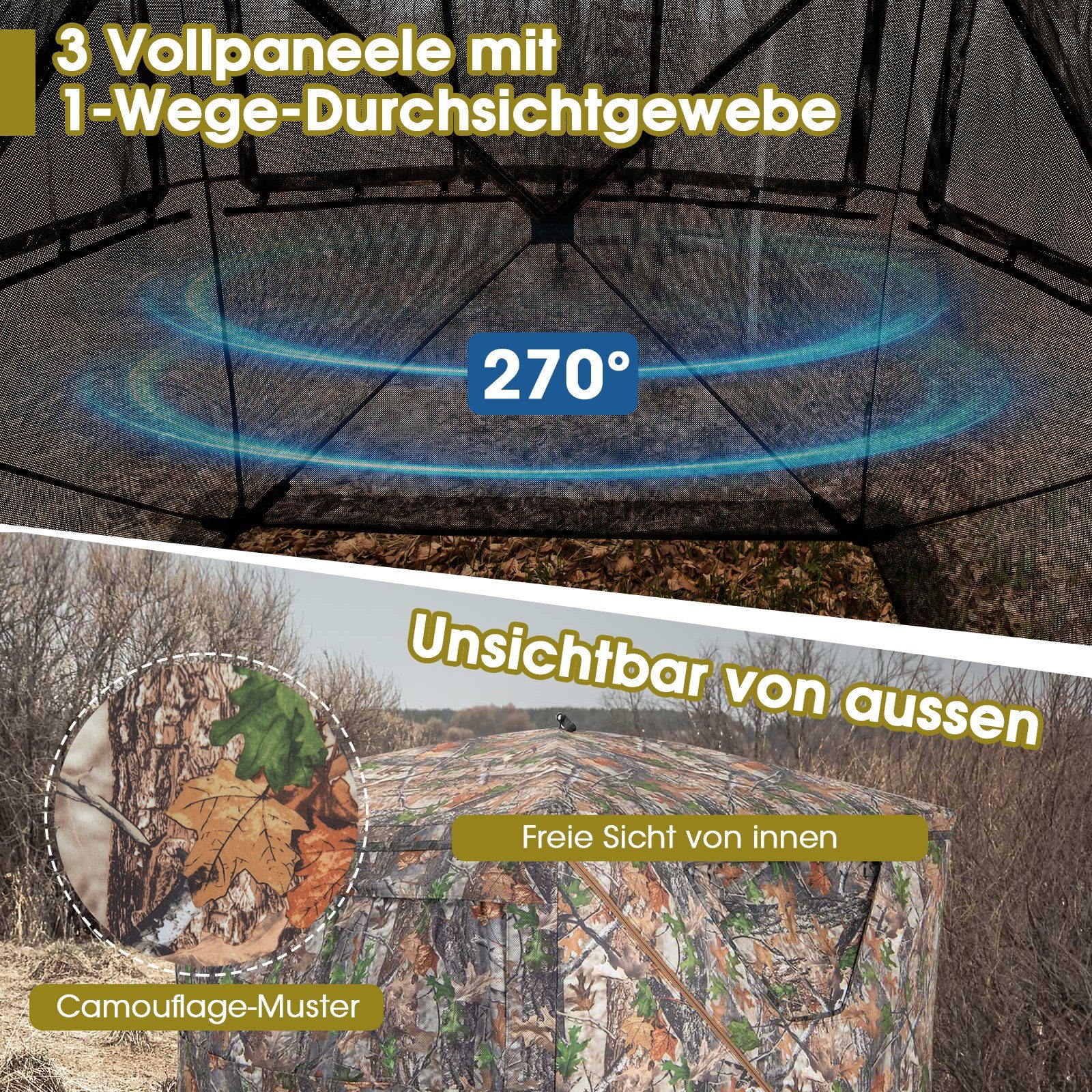 COSTWAY Angelzelt Pop Up Zelt, Personen: 3, für 2–3 Personen, Camouflage