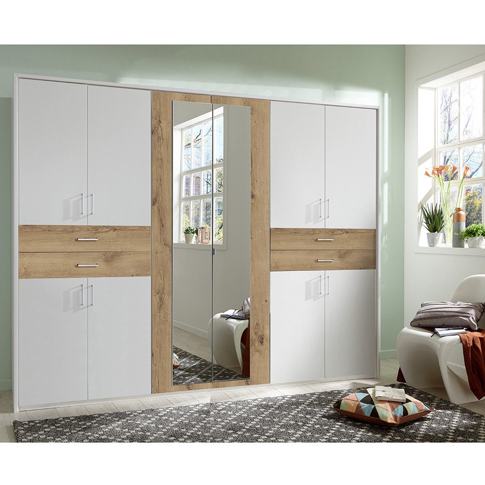 Lomadox Kleiderschrank TREVISO-43 Garderobenschrank Schlafzimmerschrank Schrank 273 cm breit modern weiß