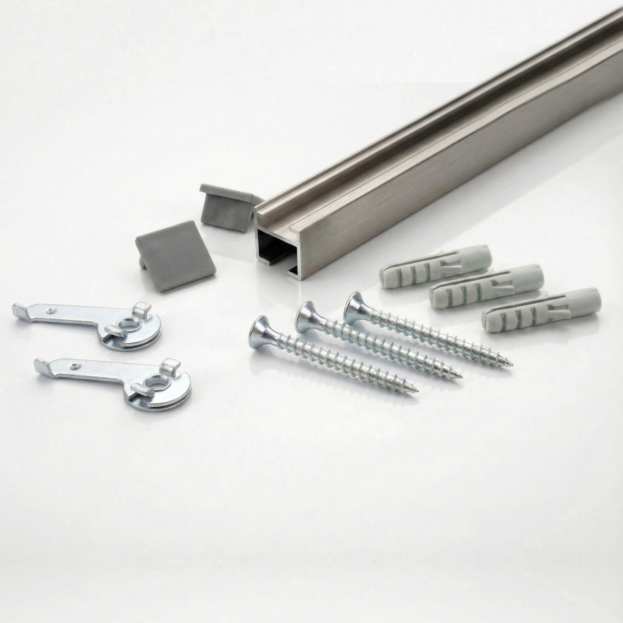 Deco-Raum Gardinenschiene Innenlauf Square eckig flach, 1-läufig, kürzbar, Wunschmaßlänge, Bohren, Deckenbefestigung, Aluminium, Flächenvorhang Schiene Innenlau – Bild 4 von 5