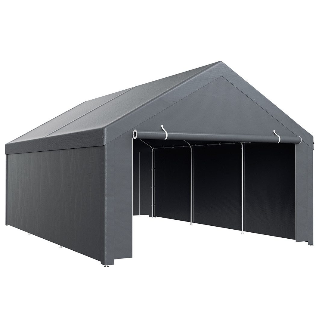 Clanmacy Gerätezelt Garagenzelt 4x6 m mit Seitenwänden, PE, verzinkter Stahl, grau