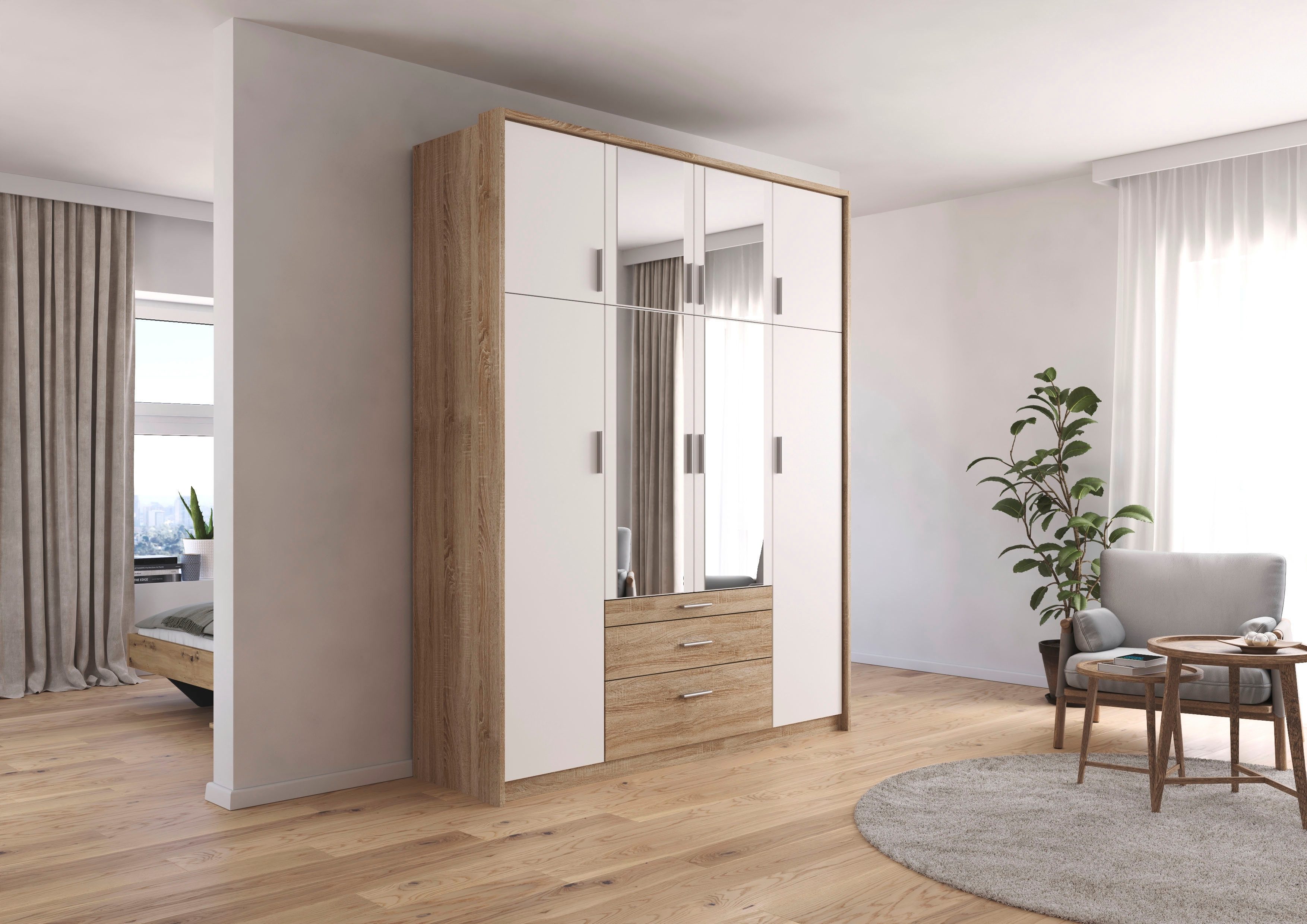 rauch Kleiderschrank Schrank Drehtürenschrank Garderobe Ankleide Schlafzimmer HILDESHEIM (Breiten: 185/275 cm, Höhe 231 cm) oberste Schublade mit praktischer Facheinteilung MADE IN GERMANY
