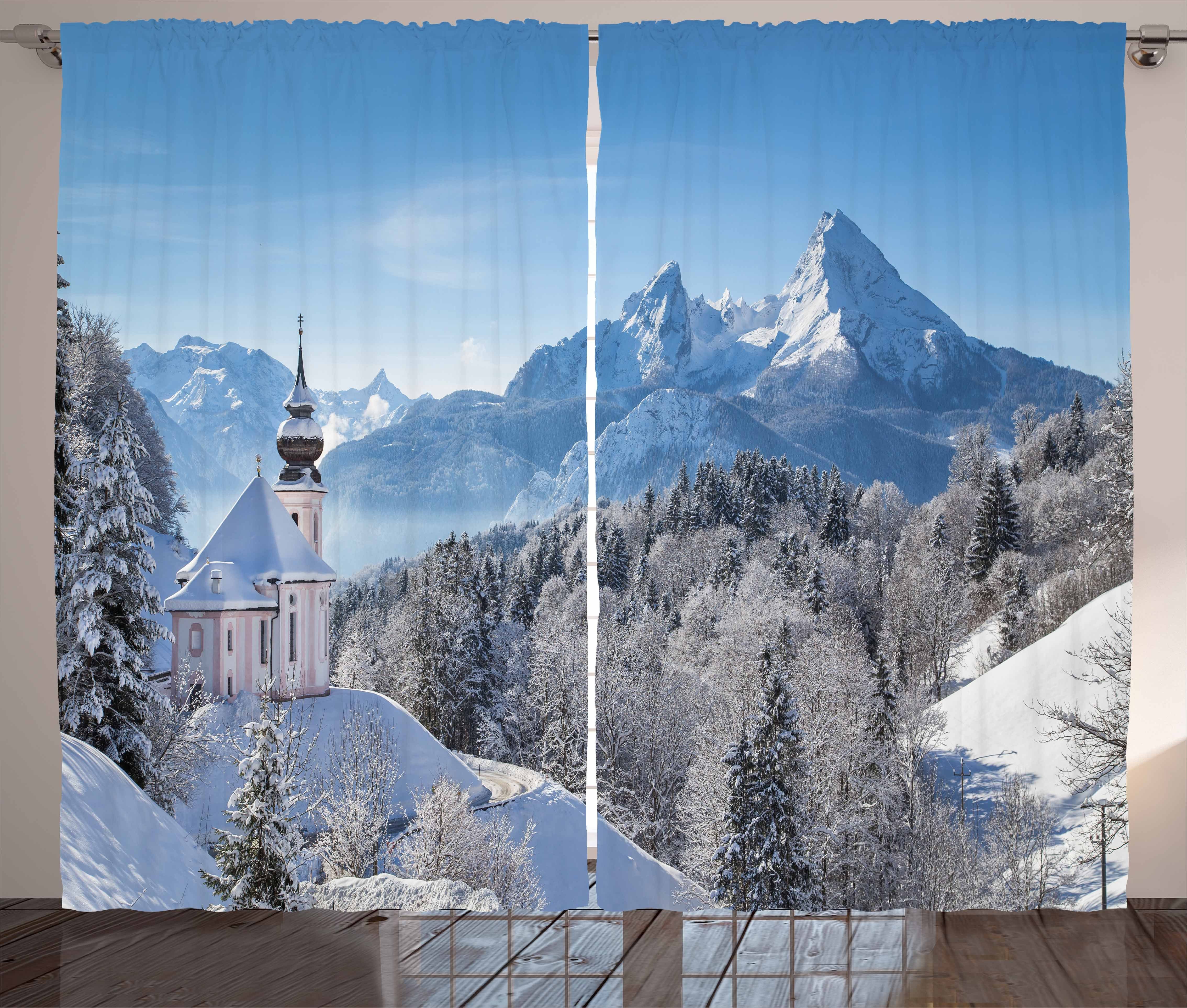 Gardine Winter Kräuselband Deutschland mit Schlafzimmer Abakuhaus, Vorhang Schlaufen und Haken, Bavaran Alpen