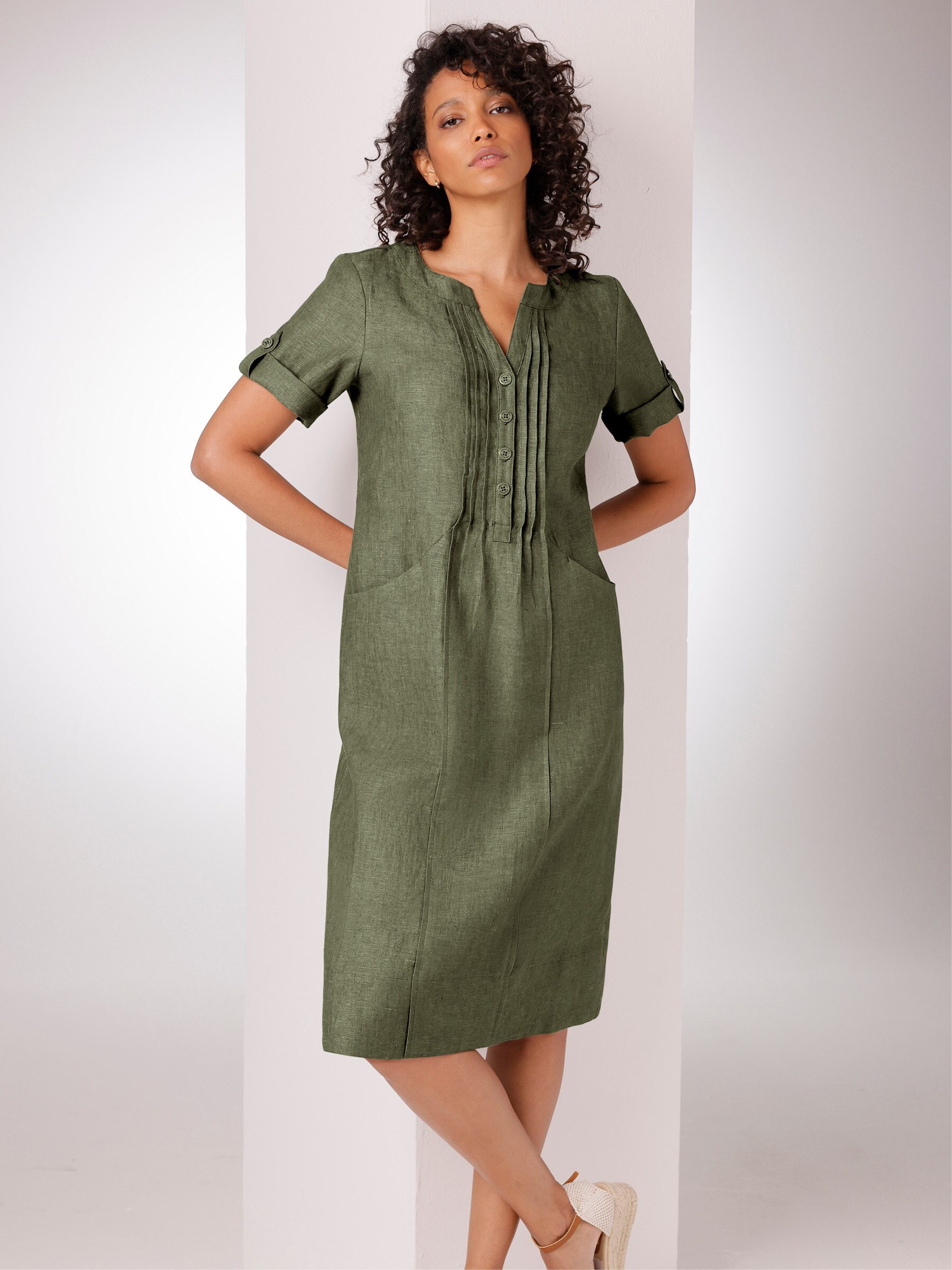 creation L Etuikleid Leinen-Kleid Kurzarm