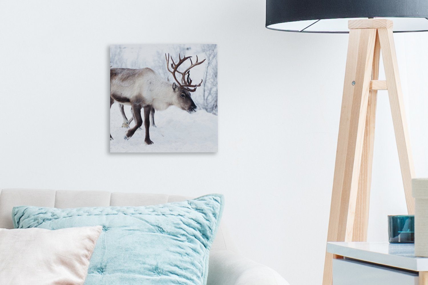 Kilpisjarvi, (1 St), der entlang Rentieren OneMillionCanvasses® Ein von Straßen für Bilder Weihnachtsfoto Leinwand von Leinwandbild Wohnzimmer Schlafzimmer