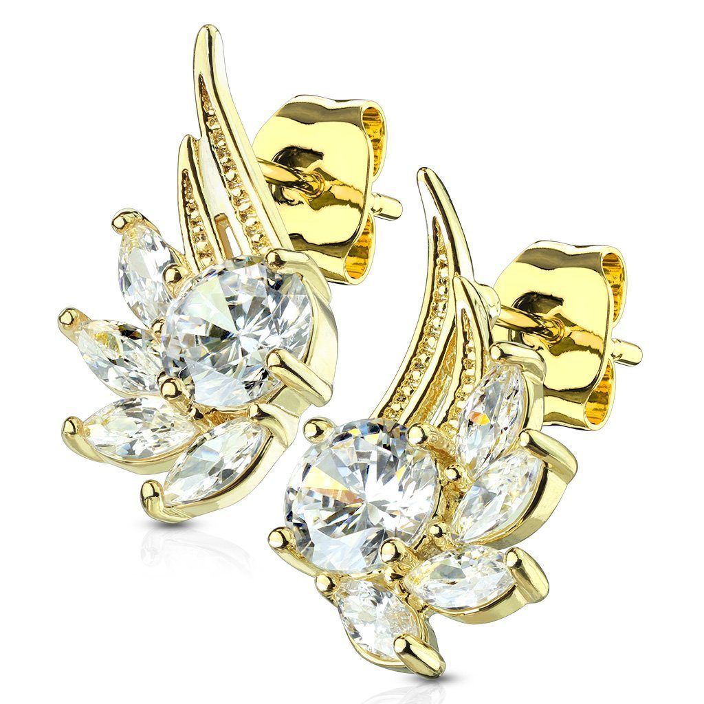 BUNGSA Ohrring-Set Ohrstecker Engelsflügel mit Kristallen verschiedene Varianten aus (1 Paar (2 Stück), 2-tlg), Ohrschmuck Ohrringe gold