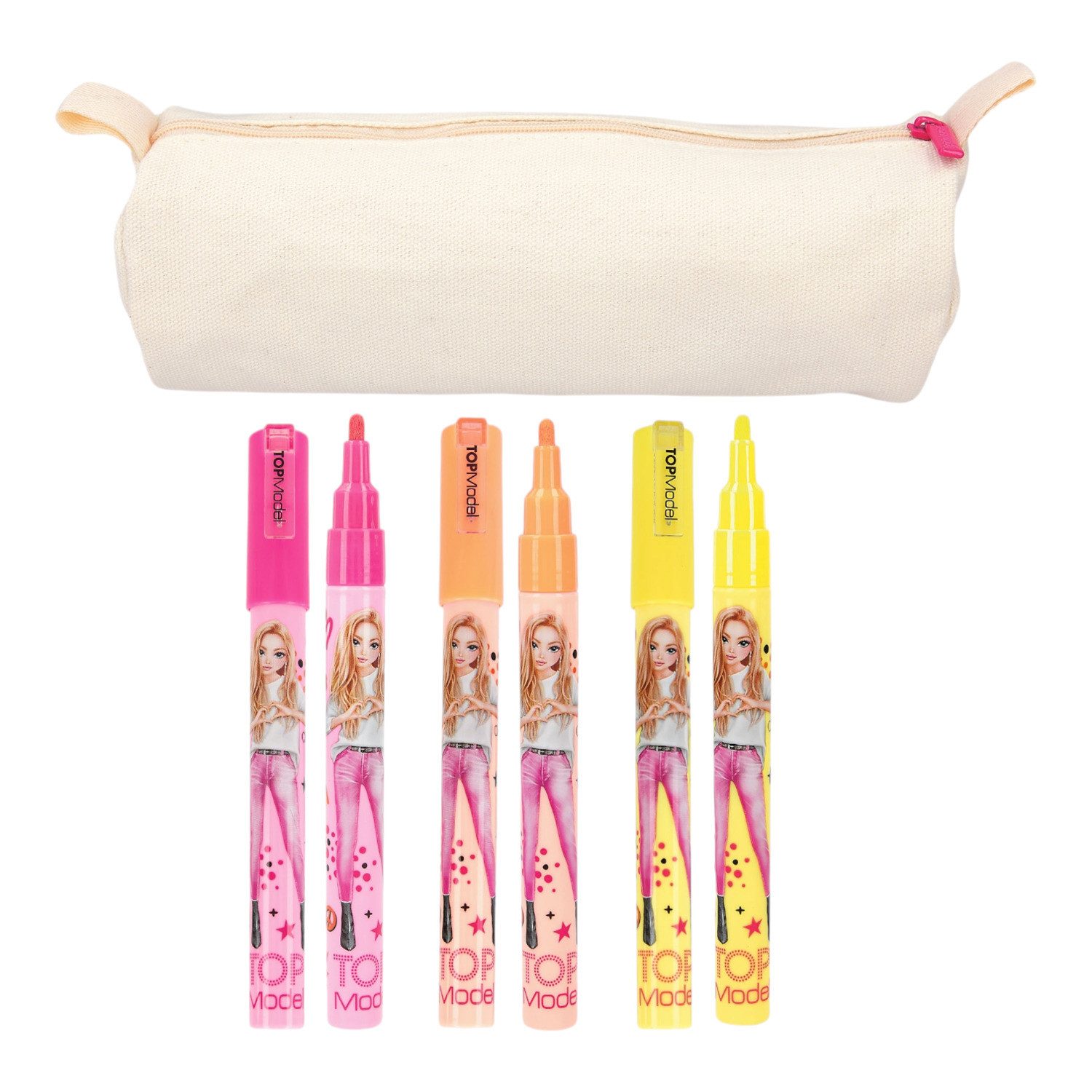 TOPModel Federmäppchen TOPModel DIY Mäppchen zum Selbstbemalen mit 3 Neon-Markern