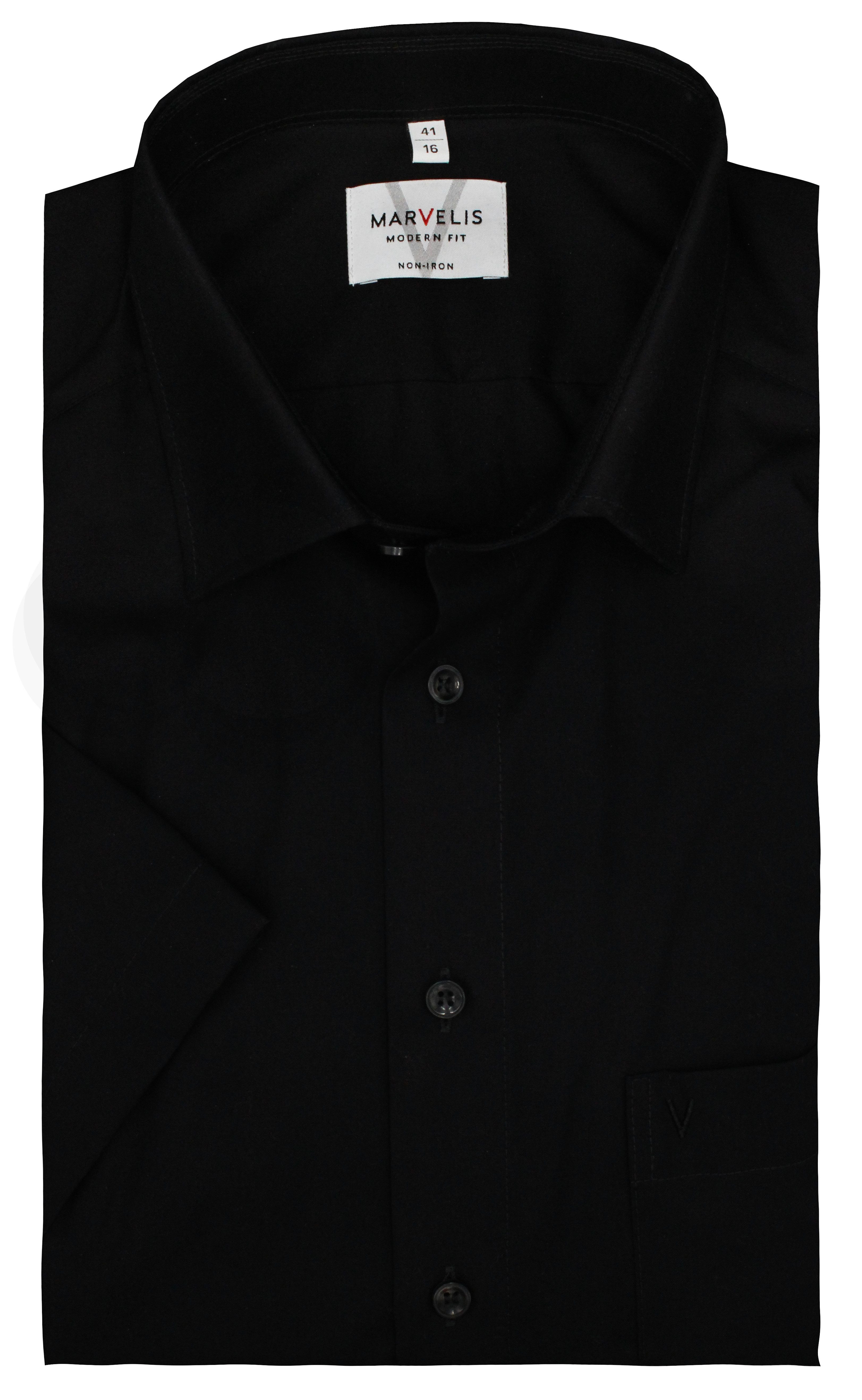 MARVELIS Businesshemd Kurzarm Halbarm Modern Fit Schwarz Bügelfrei 100% Baumwolle Regular Kurzarm