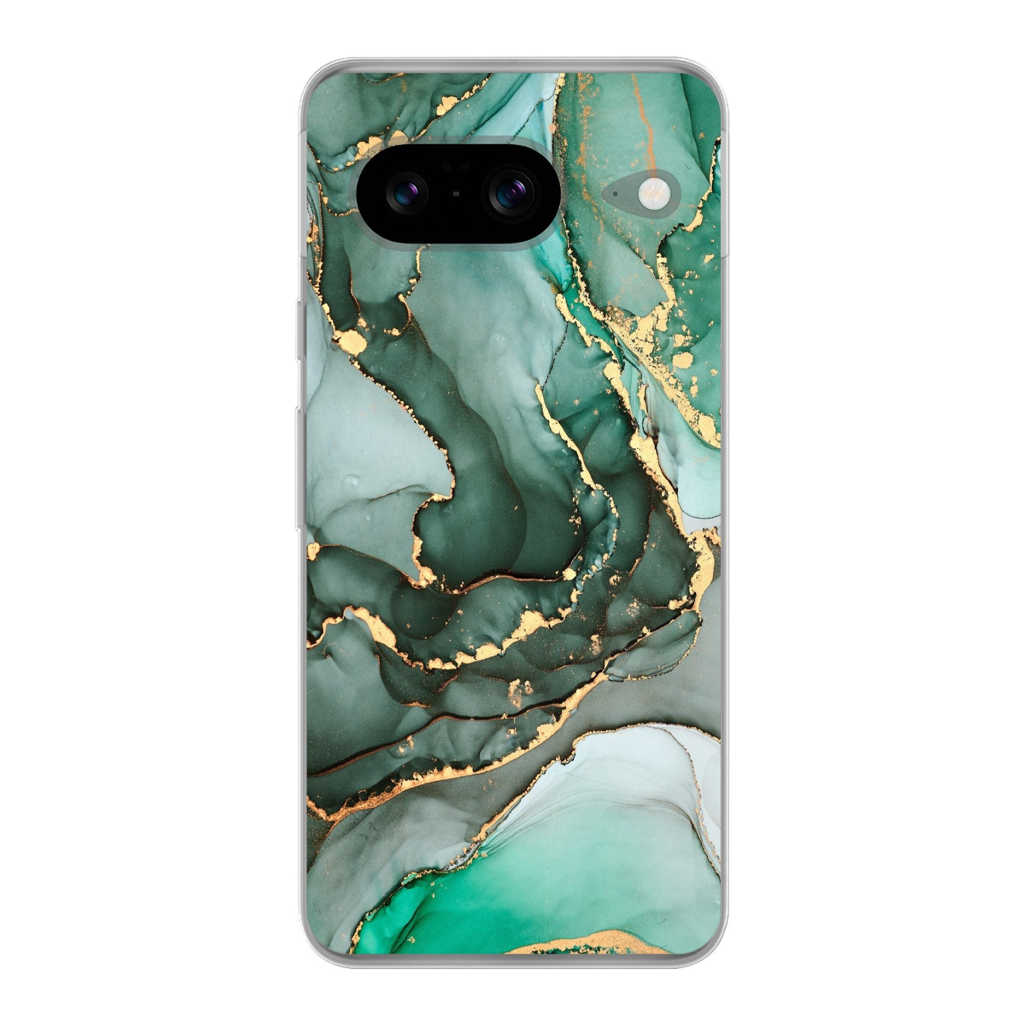 MuchoWow Handyhülle für Google Pixel 8 Gold - Marmor - Grün - Luxus - Marmoroptik - Grau, Handy Case, Silikon, Bumper Case Dünn