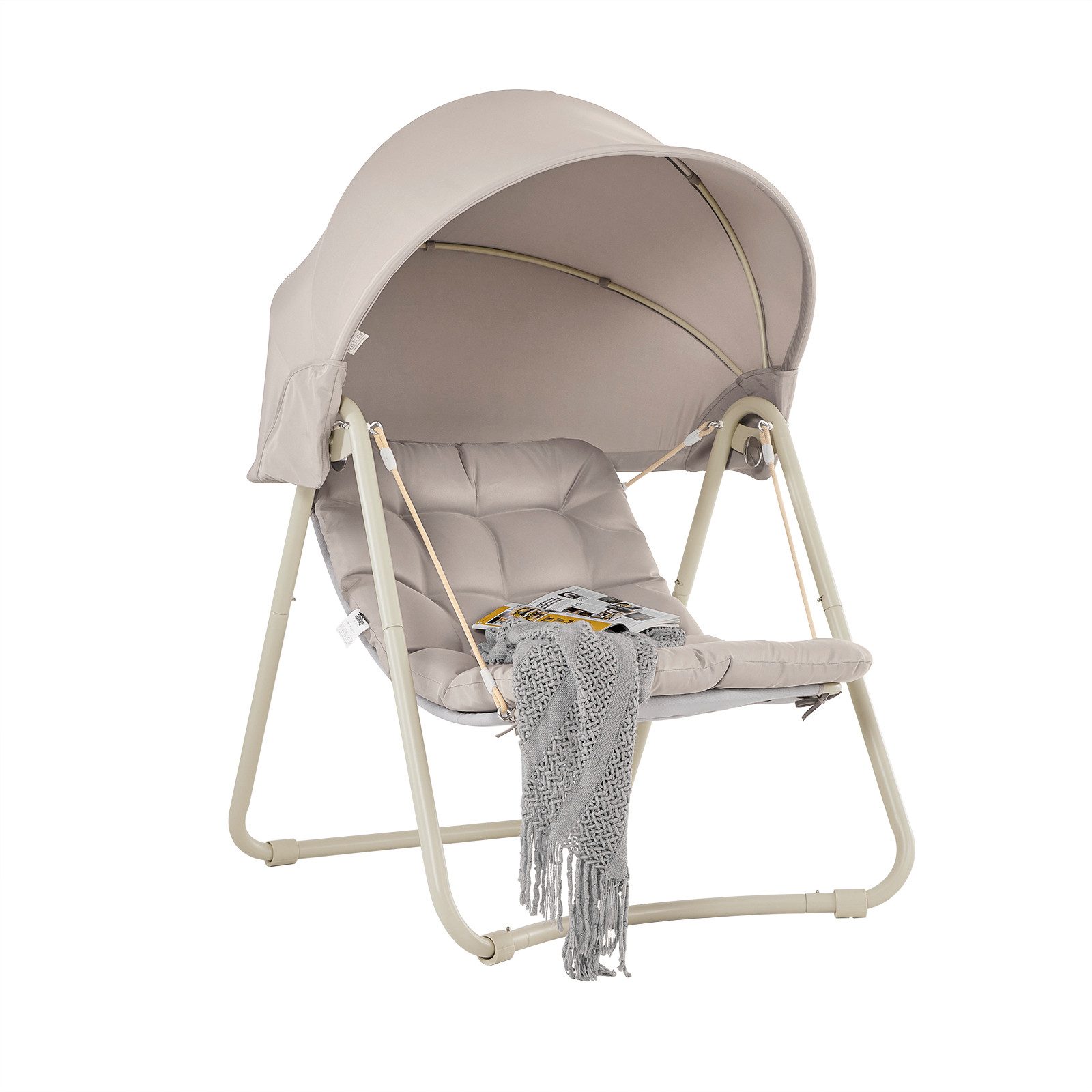 SoBuy Hängesessel OGS62, Hängestuhl mit Verstellbare Sonnenschutz, Hängeschaukel Outdoor, Sonnenliege für Garten Balkon, Hängematte, Schaukelstuhl Sonnendach