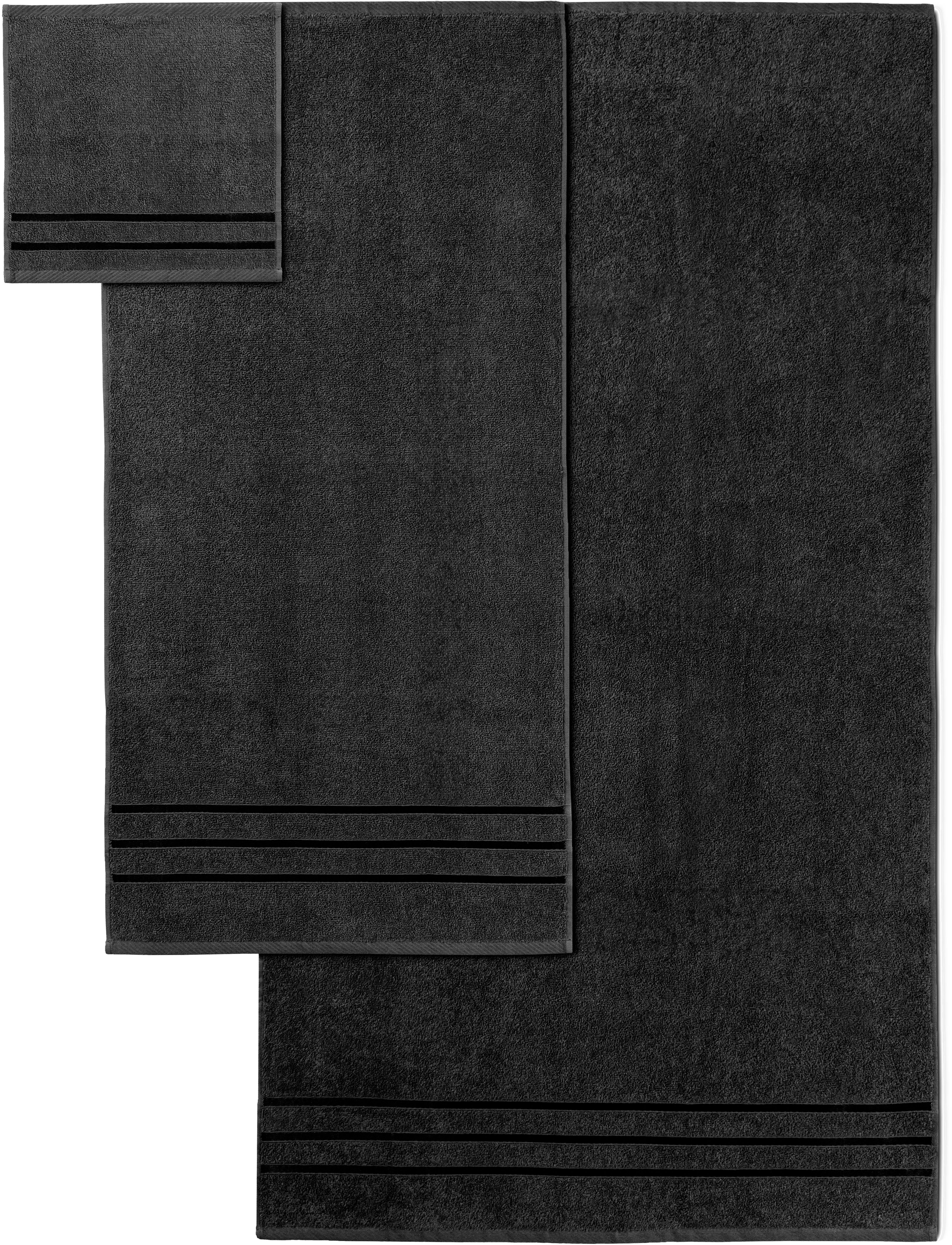 Bruno Banani Handtuch Set Clement, Duschtücher, Handtücher, Seiftücher, Frottier (Set, 6-St), mit dezent glänzender Streifenbordüre, einfarbig, aus 100% Baumwolle