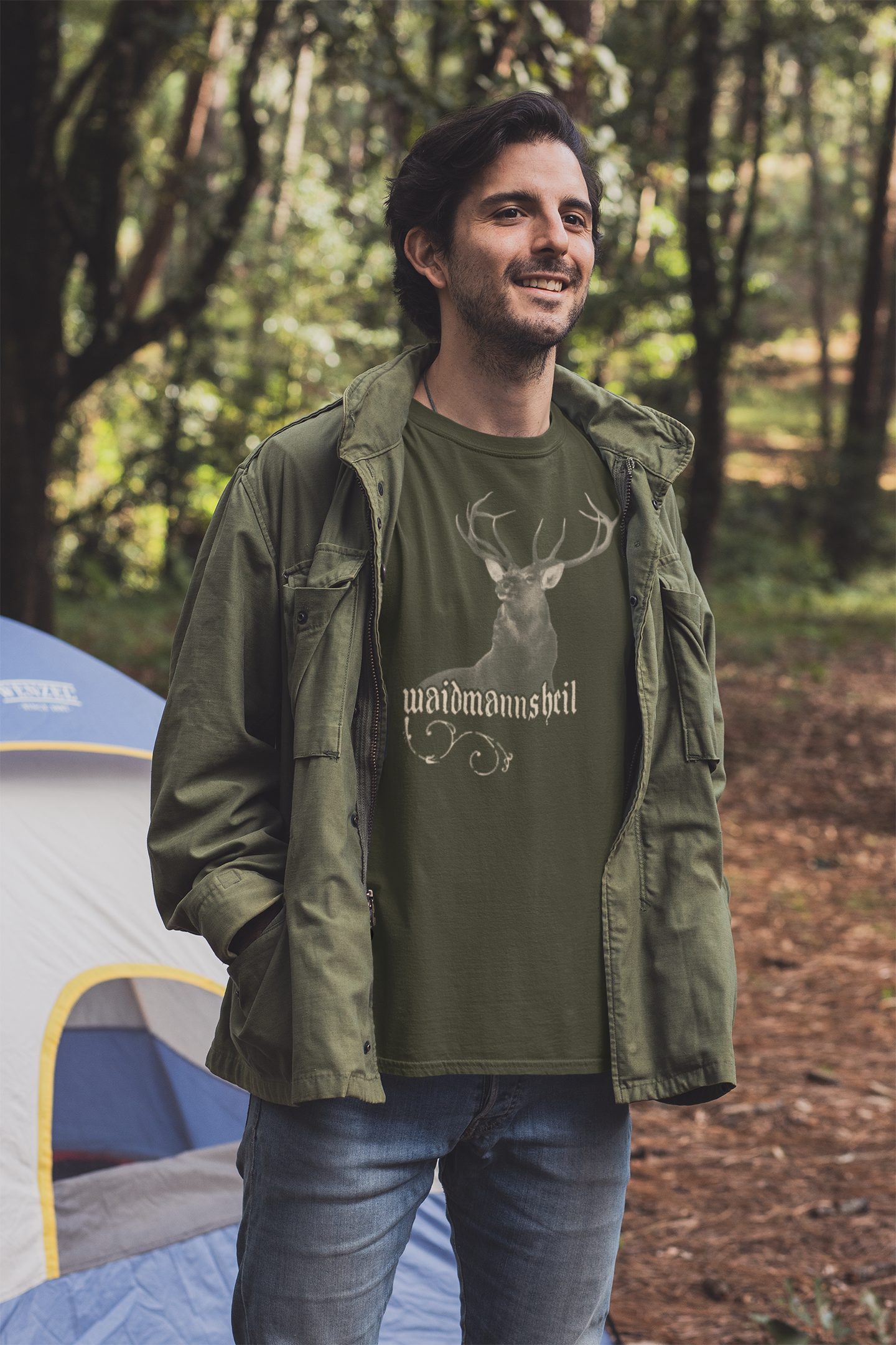 Baddery Print-Shirt Jäger T-Shirt: „Waidmannsheil“ - Jagd Shirt mit Hirsch-Motiv, hochwertiger Siebdruck, aus Baumwolle