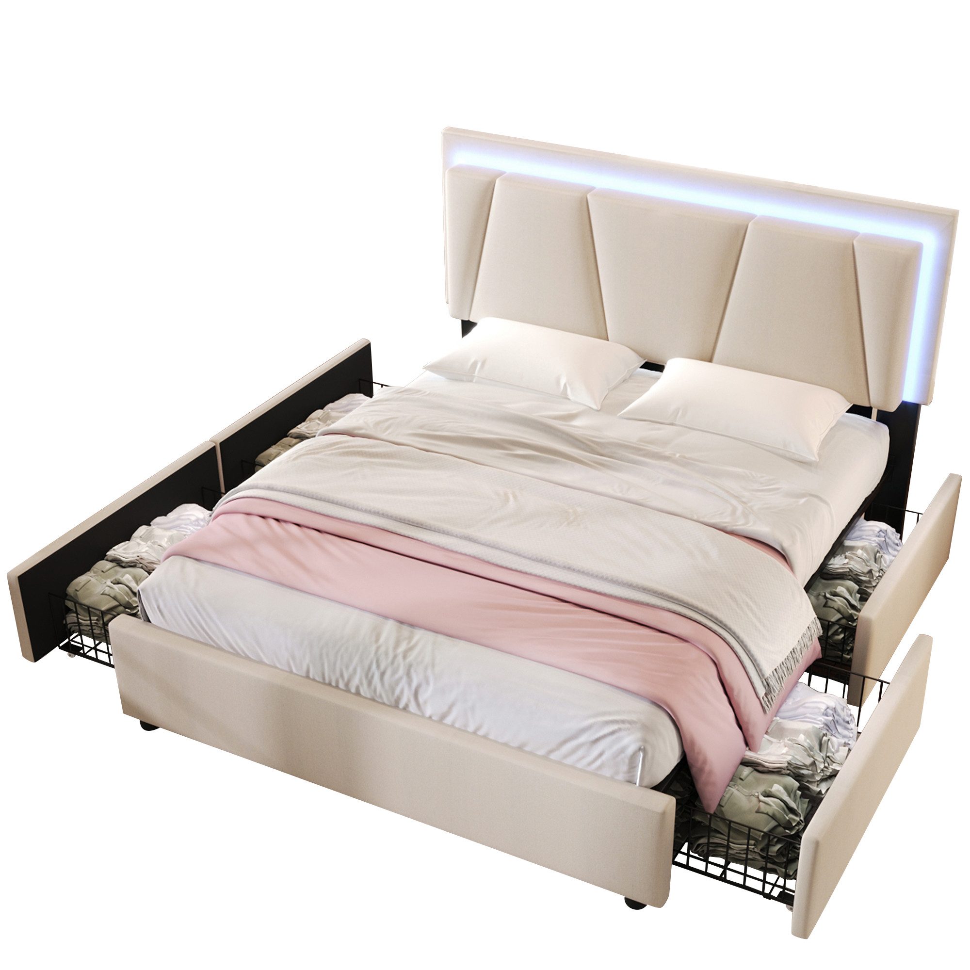 Flieks Polsterbett, LED-Beleuchtung Doppelbett 160x200cm mit günstig online kaufen