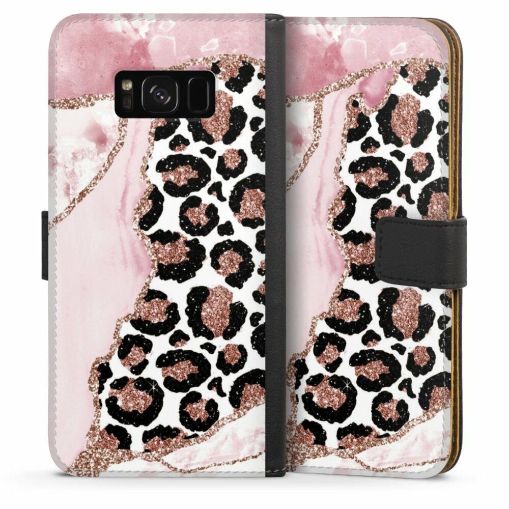 DeinDesign Handyhülle Leopard Glitzer Look Marmor Patterns and Textures Smooth Pink, Samsung Galaxy S8 Plus Hülle Flip Case Klapphülle Handytasche Leder