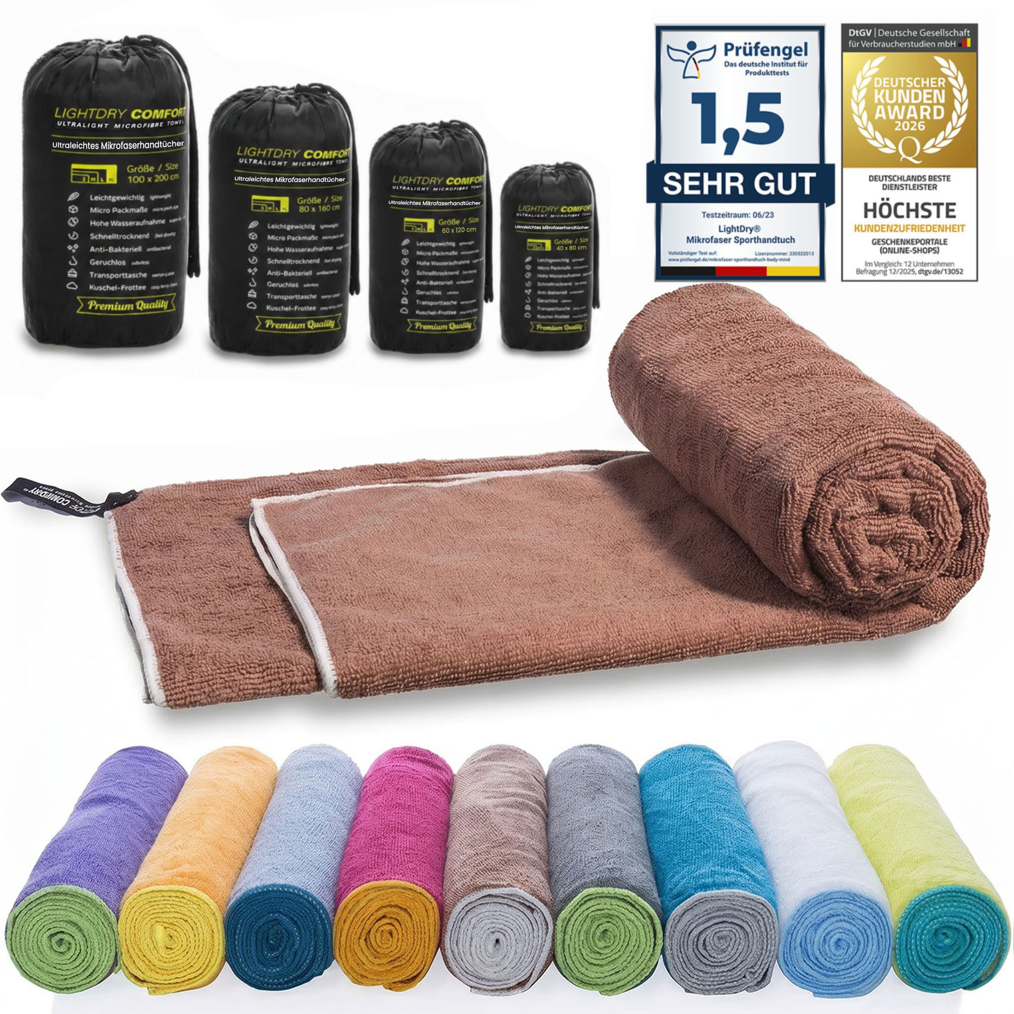 LightDry Reisehandtuch LightDry Reisehandtuch – Leichtes Mikrofaser-Sport und Strandhandtuch, Sport, Strand & Badehandtuch