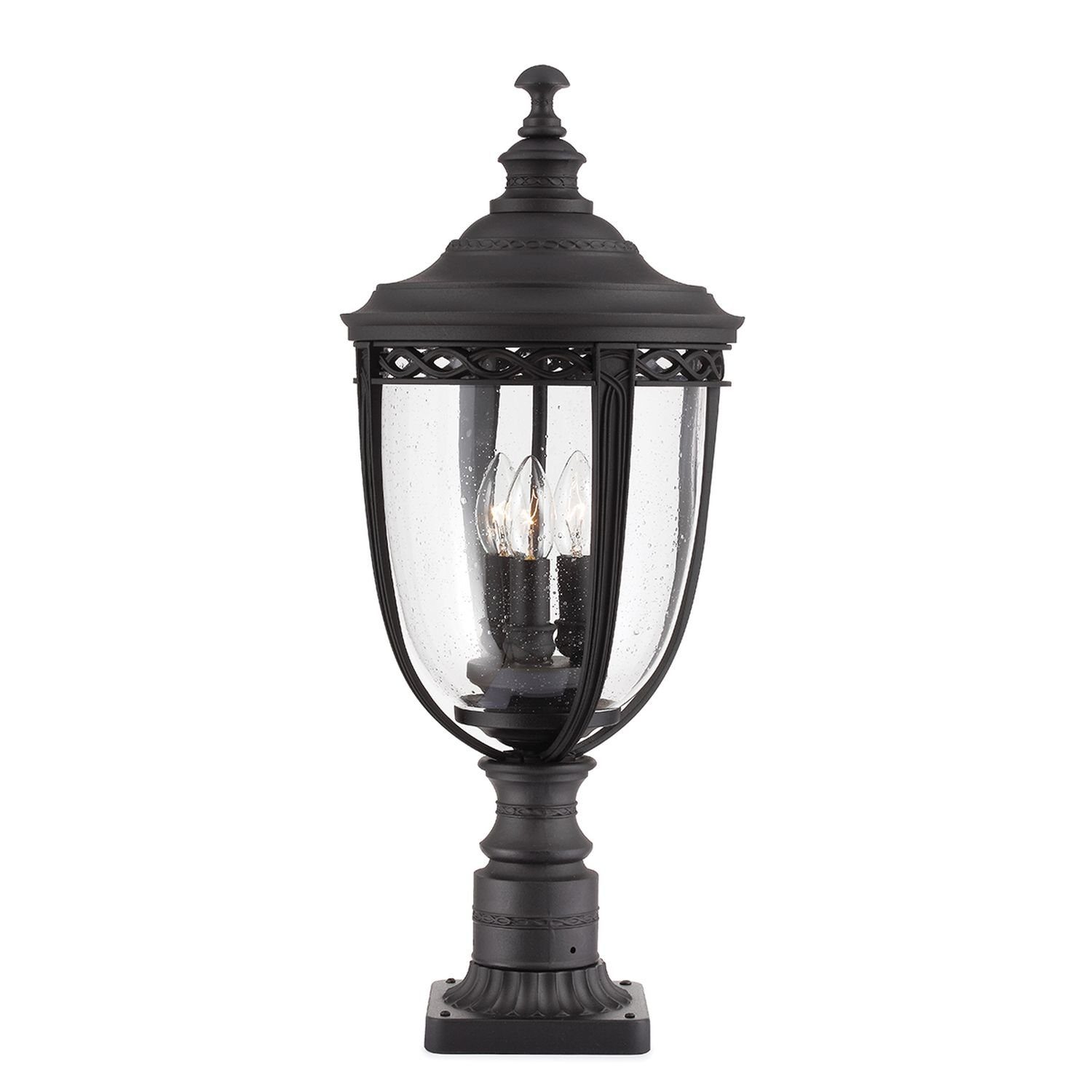 Licht-Erlebnisse Sockelleuchte EDMUND, ohne Leuchtmittel, Stehleuchte außen 64 cm Schwarz Terrasse Hof Glas Metall IP44 E14
