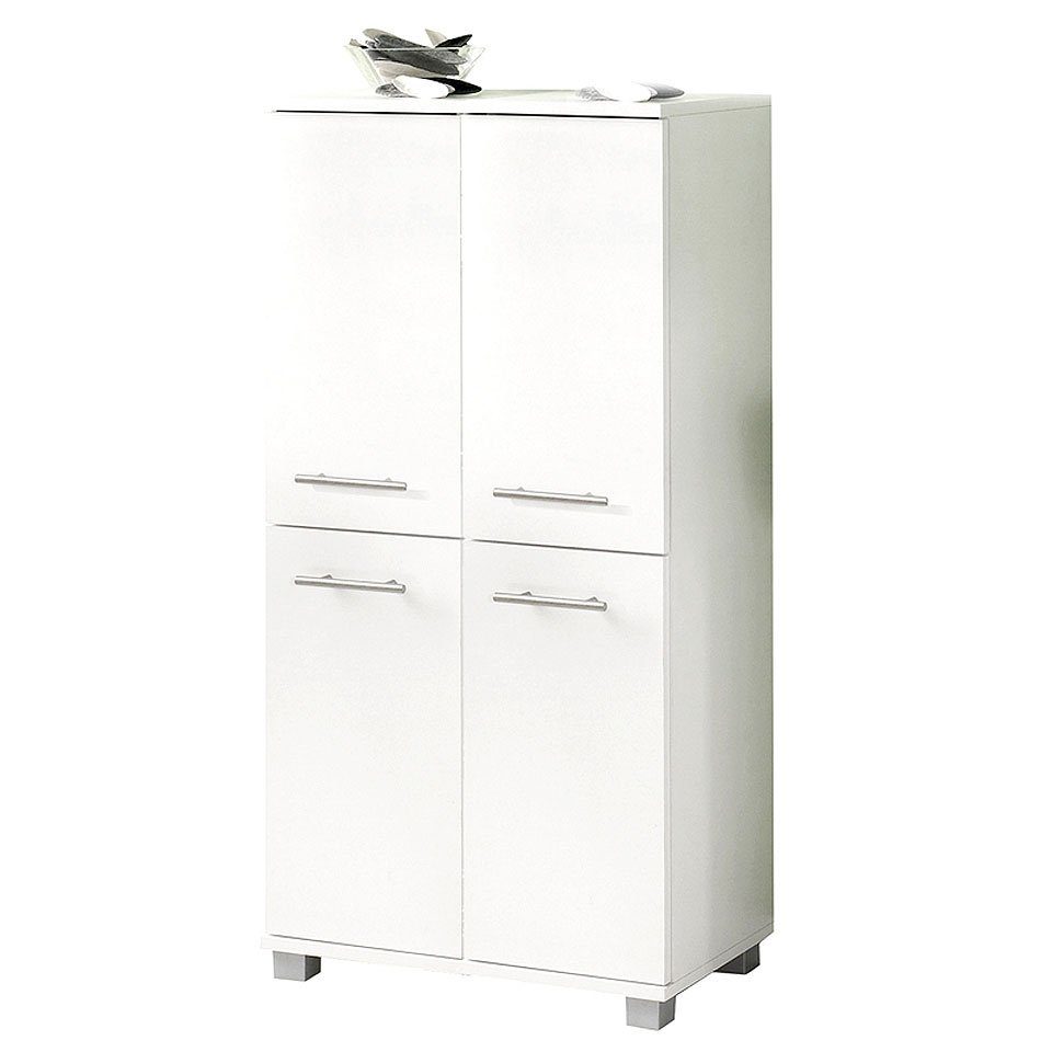 Lomadox Hochschrank ANZIO-04 Badmöbel Highboard mit 4 Türen, weiß, BxHxT ca. 59,8x116,9x32,6cm