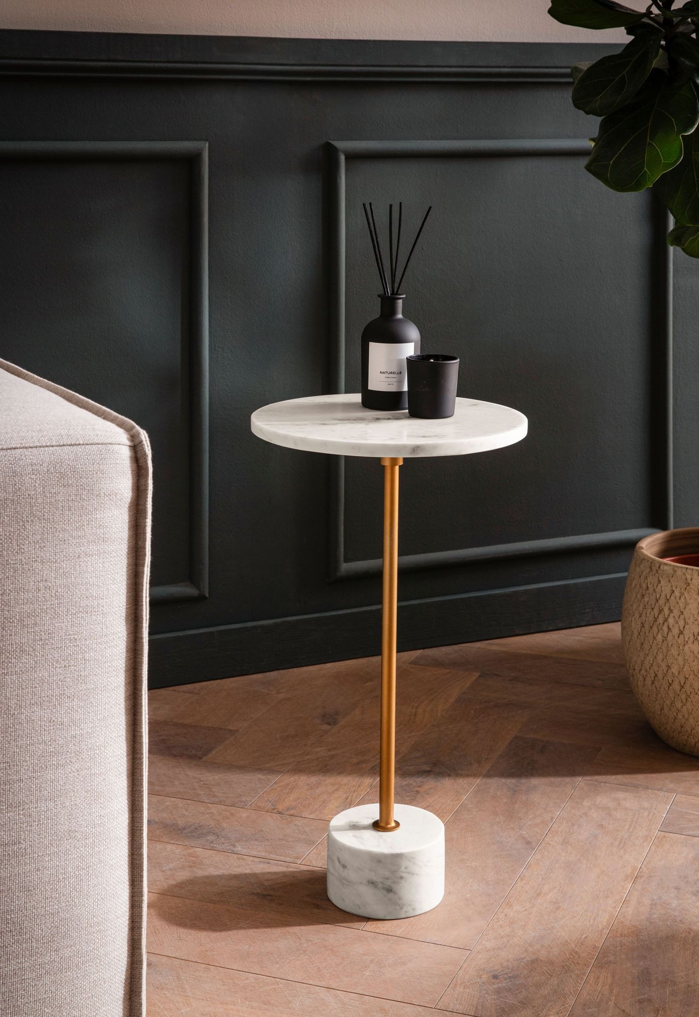 FINEBUY Beistelltisch FB107536 Anstelltisch Echter Marmor Ø 30 cm Wohnzimme günstig online kaufen