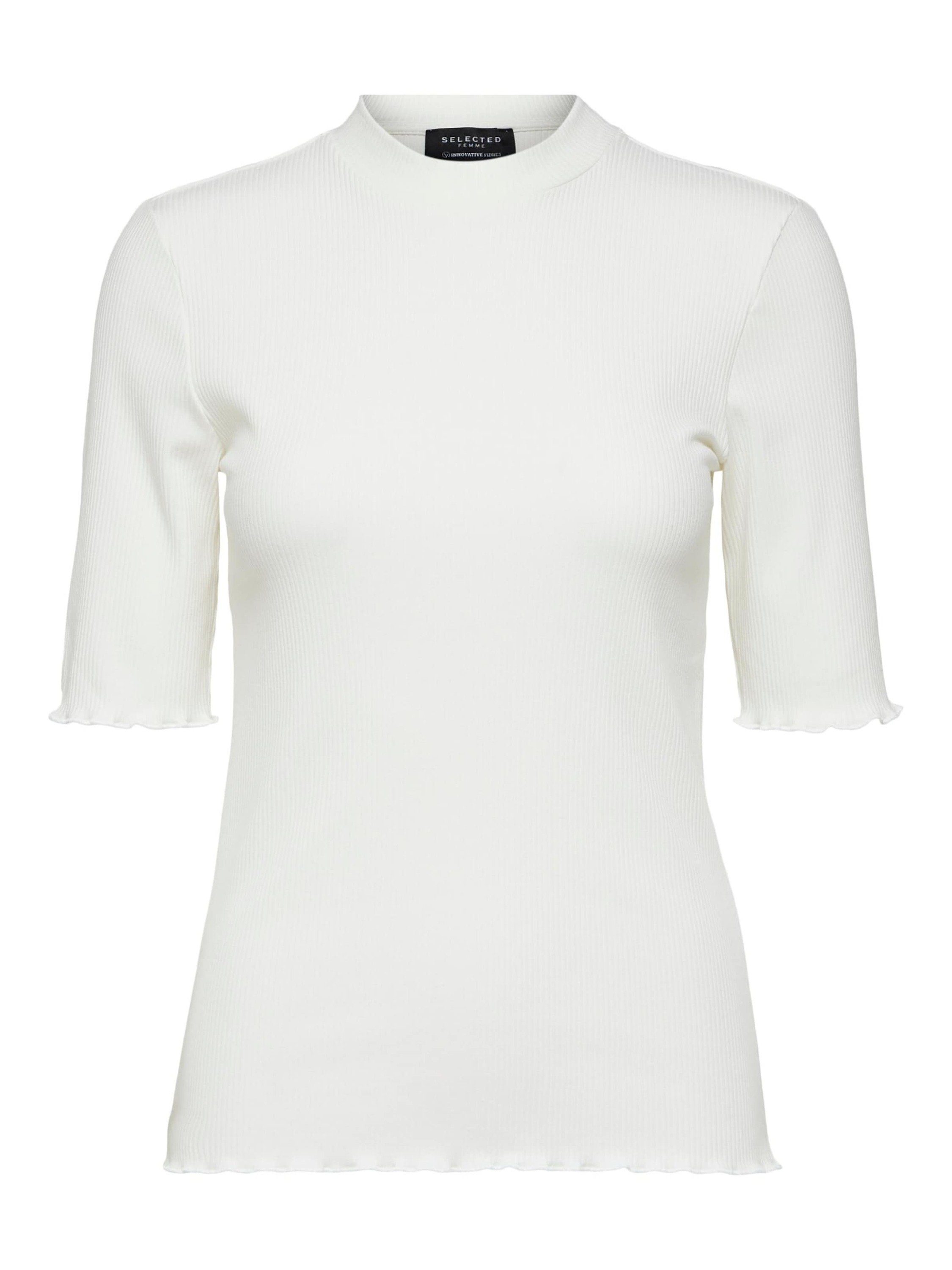 SELECTED weiss Plain/ohne ANNA FEMME (10) (1-tlg) Details T-Shirt