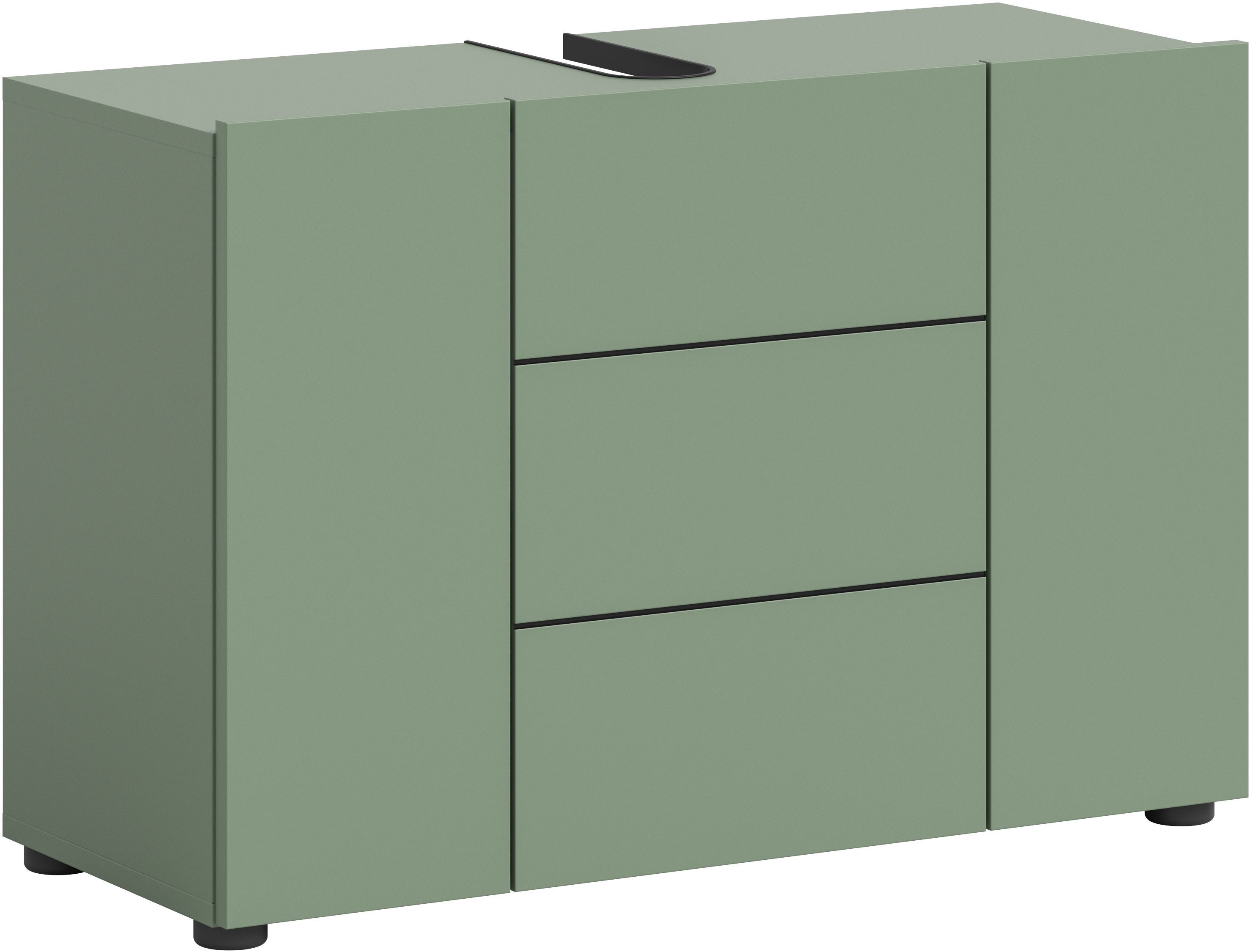 welltime Waschbeckenunterschrank BIEL, Breite: 82 cm, 3 Türen, 4 Fächer, Siphonausschnitt (1-St) Waschbeckenunterschrank, Unterschrank, WBU, Badezimmer, Bad