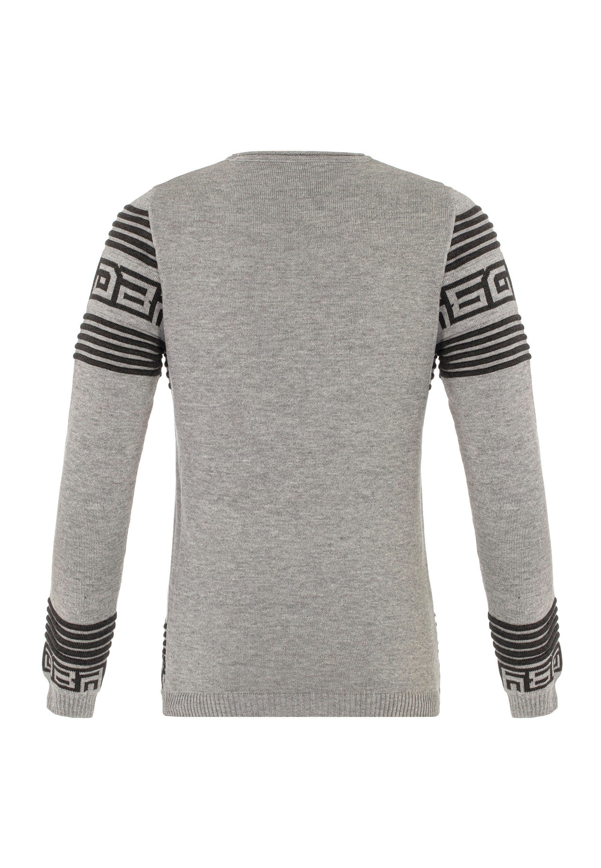 mit Cipo & grau-schwarz Streifenmuster Baxx Strickpullover tollem