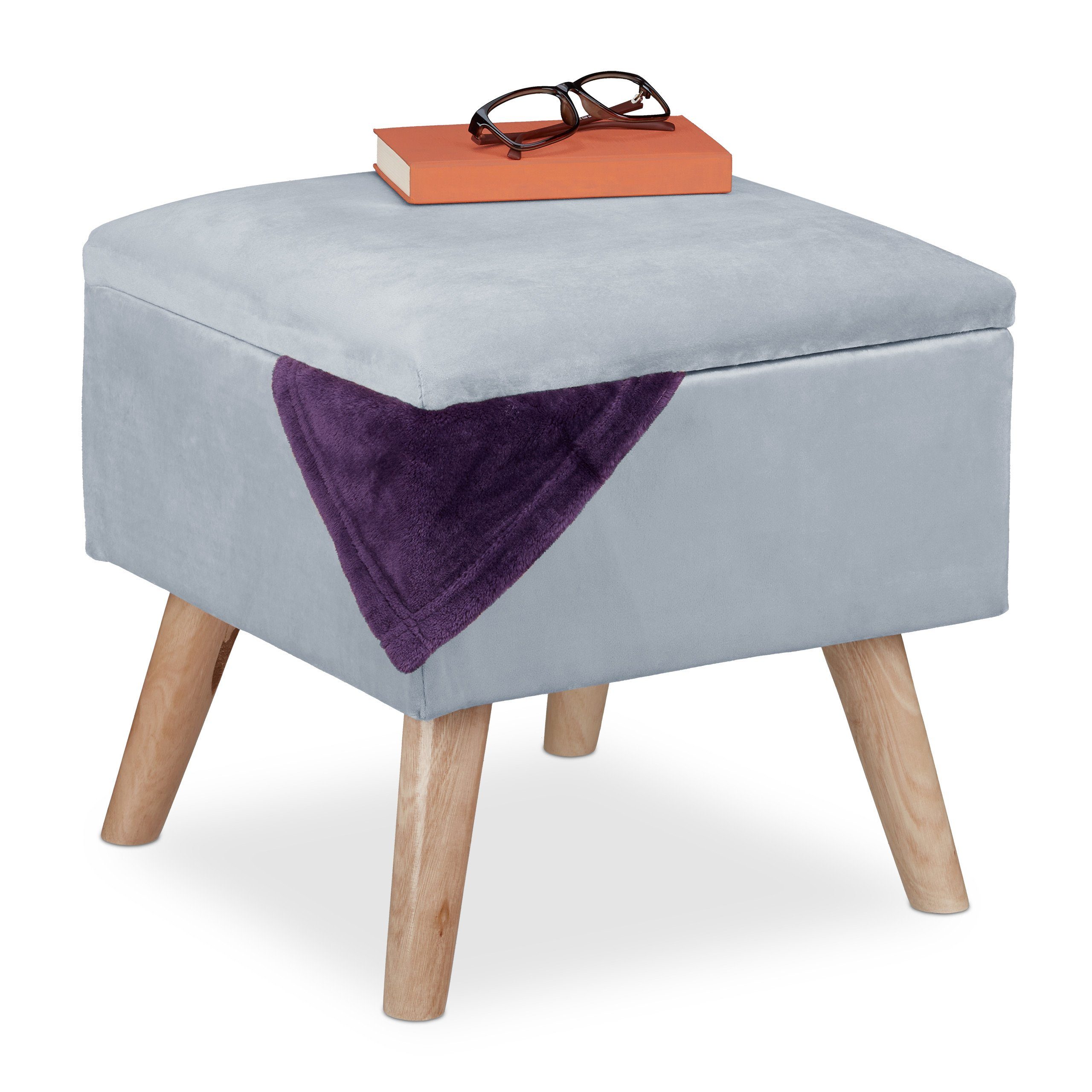 relaxdays Polsterhocker Samthocker mit Stauraum, hellgrau günstig online kaufen
