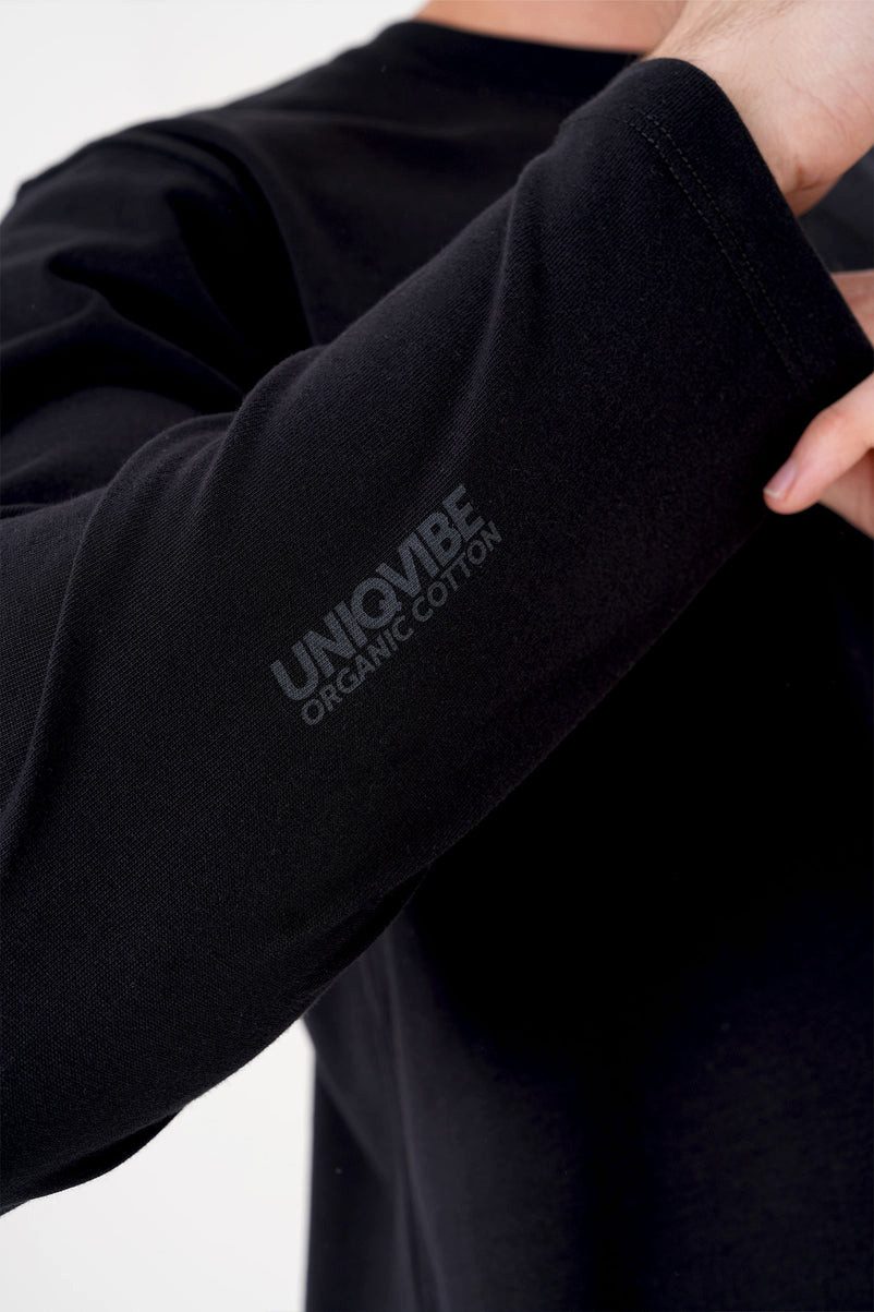 UNIQVIBE Poloshirt %100 Organik Pamuk Mor Uzun Kollu Erkek Tişört