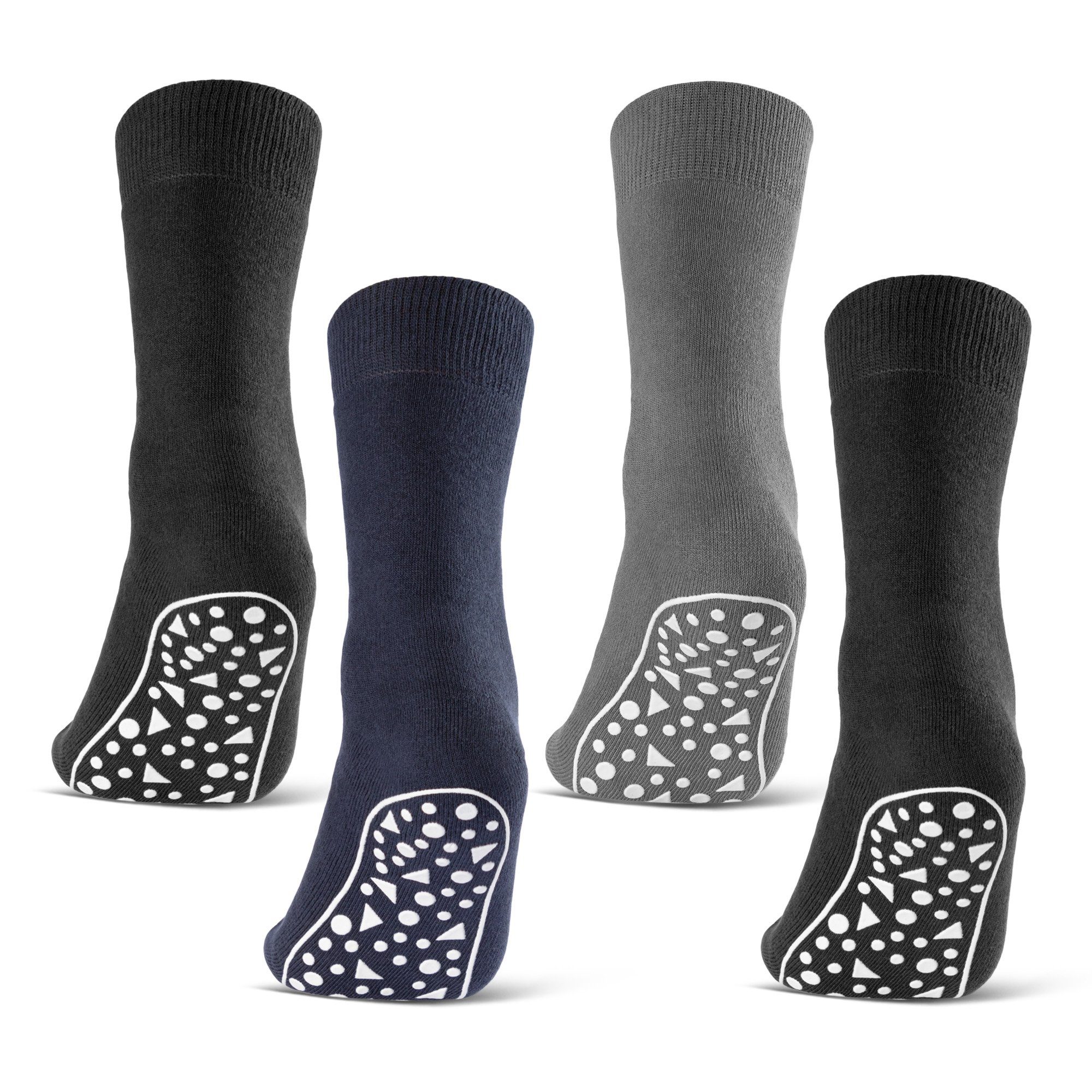 sockenkauf24 ABS-Socken 2, 4 oder 6 Paar Damen & Herren Anti Rutsch Socken Baumwolle (Schwarz, Blau, Grau, 4-Paar, 35-38) Stoppersocken Noppensocken - 21395 WP