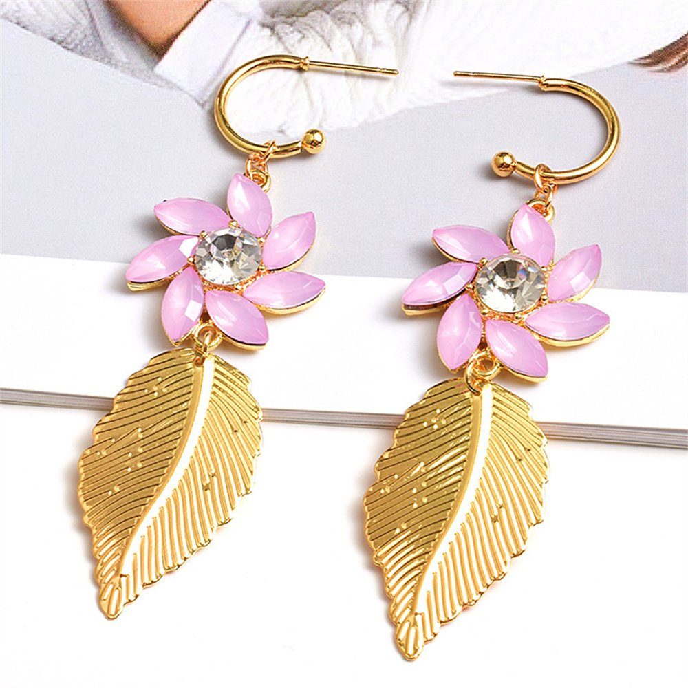 Dekorative Paar Ohrhänger Einzigartiges Paar goldene Blatt-Ohrringe, schöne Ohrringe Rosa