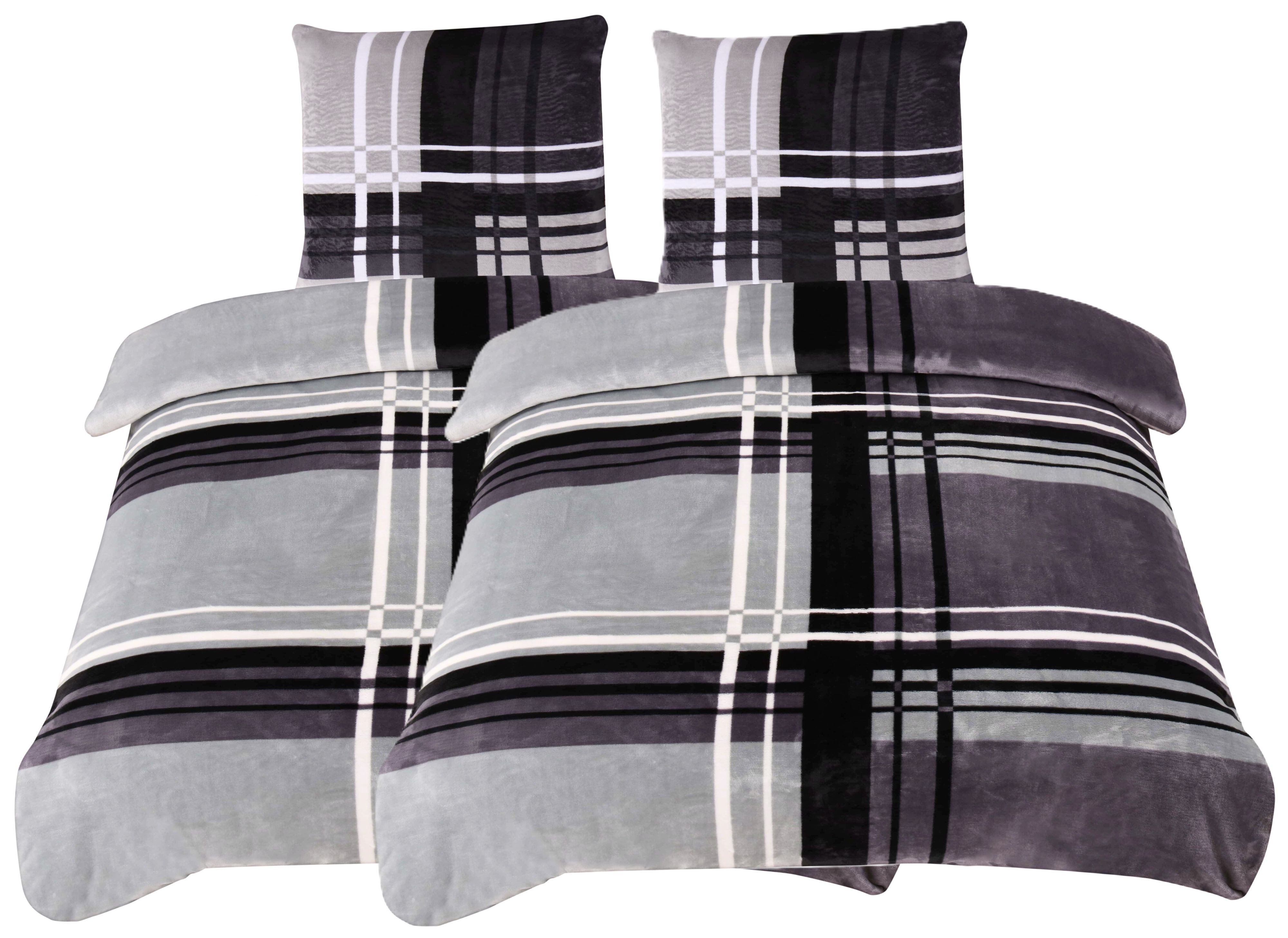 One Home Bettwäsche Winter Cashmere Touch Adzo, Fleece, 4 teilig, gestreift grafisch, flauschig warmes Teddy Plüsch Normalgröße
