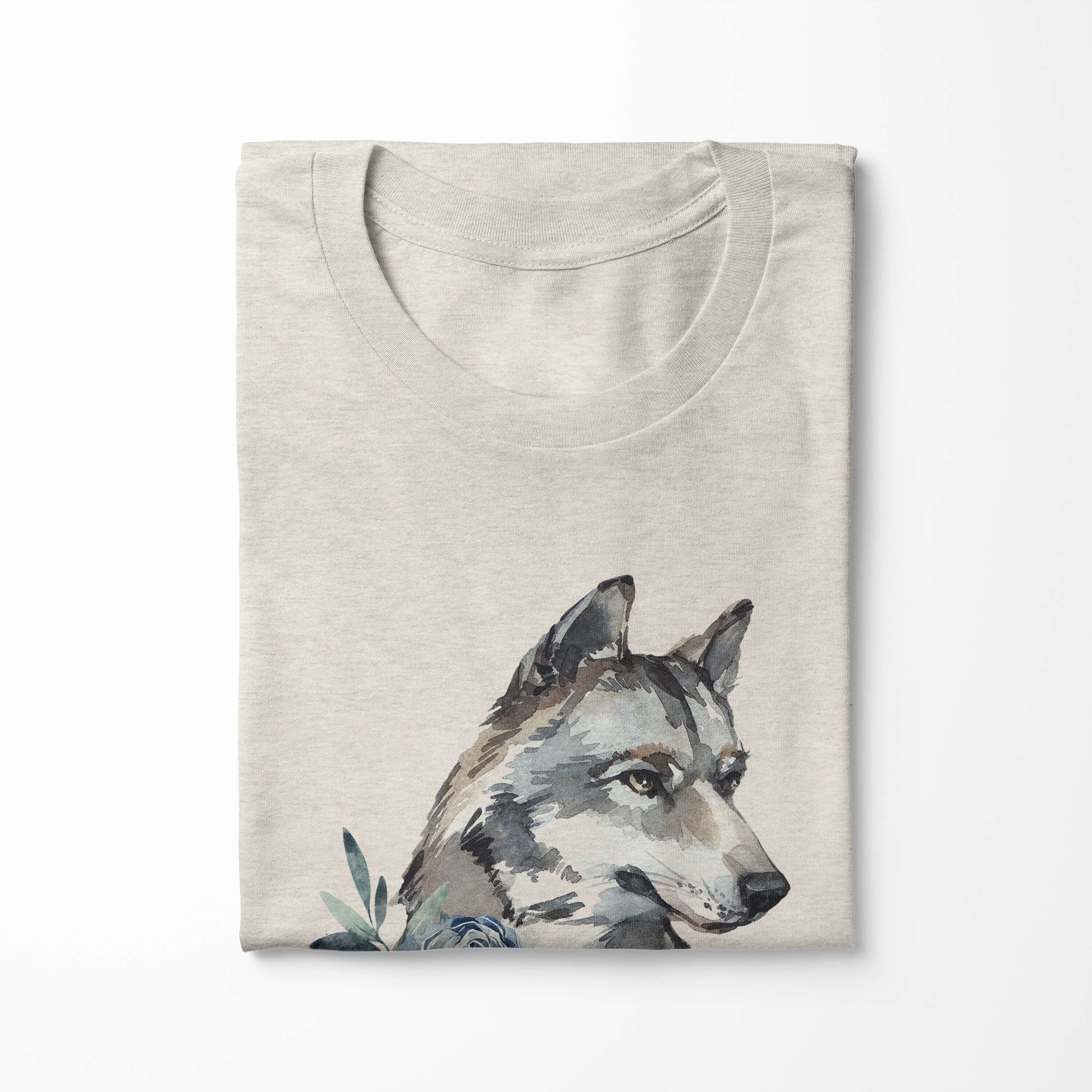 Shirt Nachhaltig T-Shirt aus Sinus Bio-Baumwolle 100% Herren T-Shirt Motiv gekämmte Wolf (1-tlg) Art Ökomode erneuer Aquarell