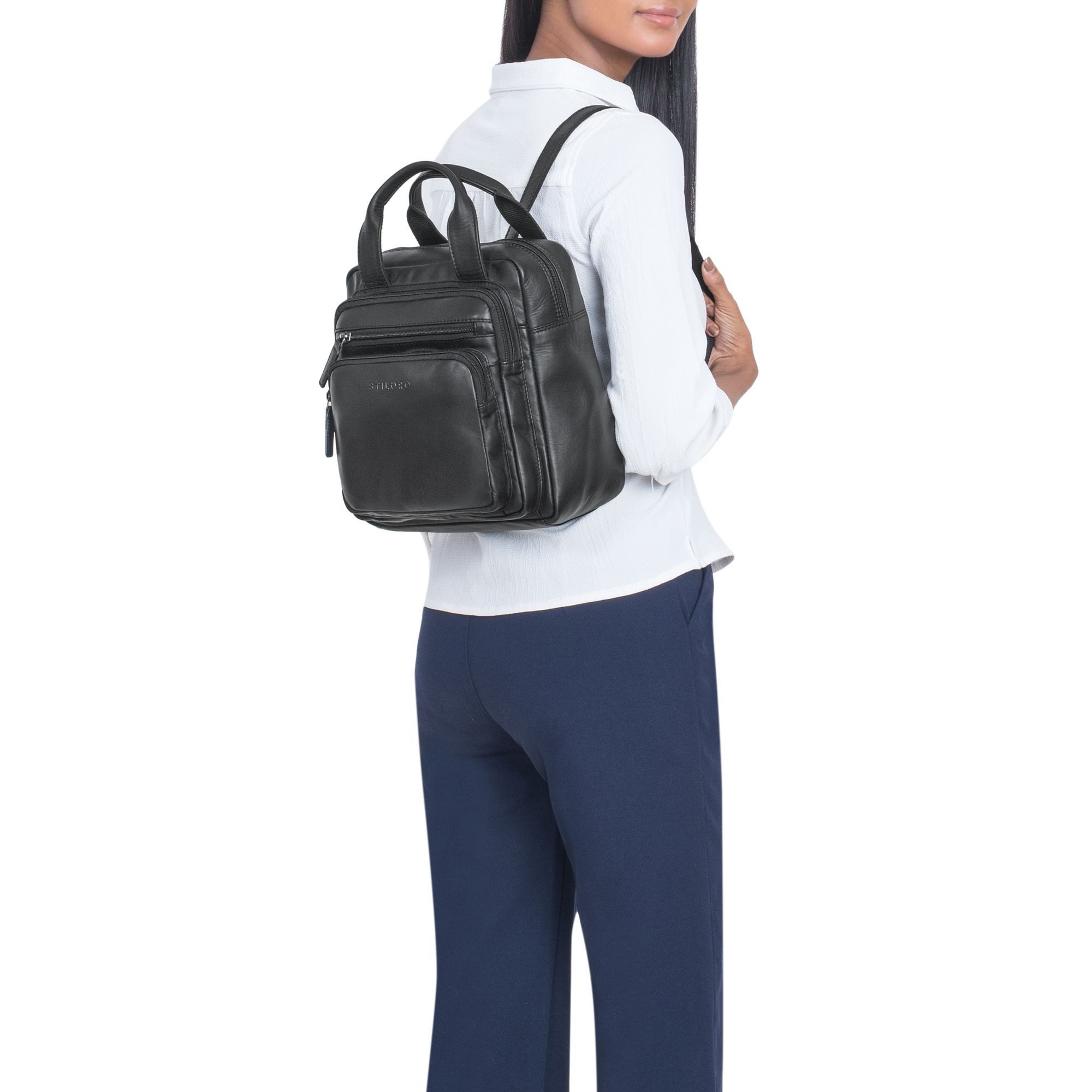 STILORD Cityrucksack "Maple" Rucksack Tasche Damen Echtes Leder mit Henkel klein