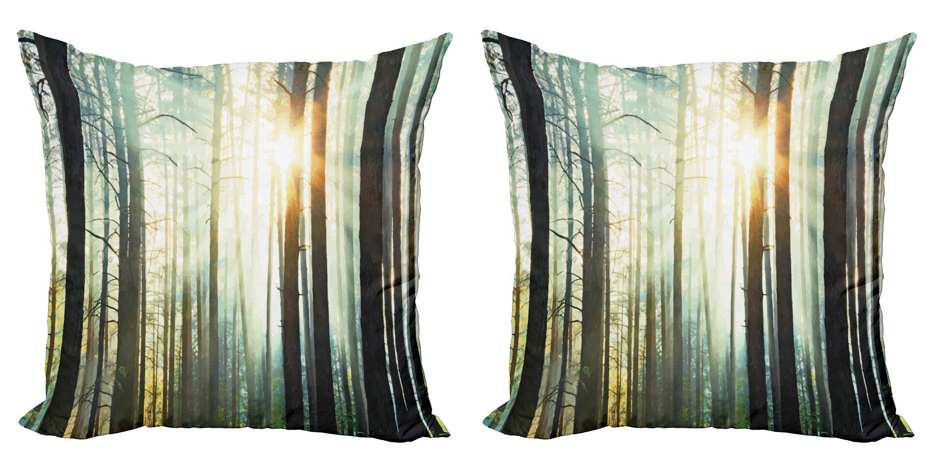 Stück), Digitaldruck, Accent Wald Kissenbezüge Woods (2 Natur Abakuhaus Doppelseitiger Modern Foggy Fairy