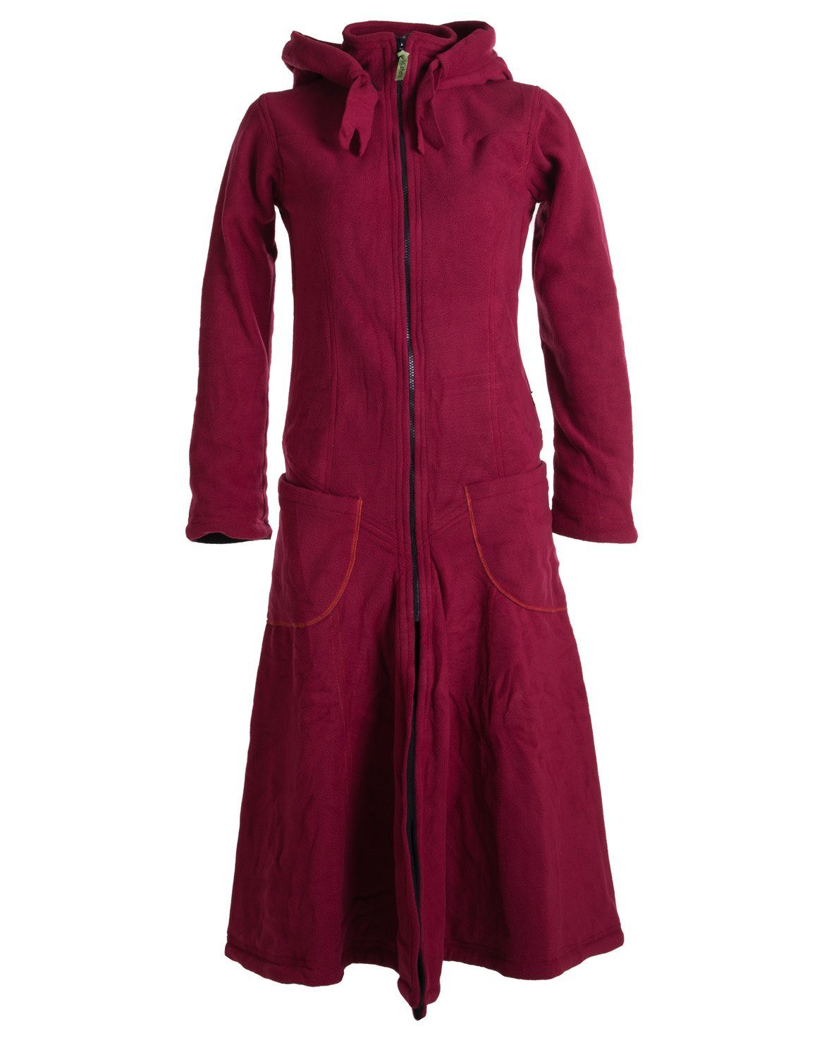 Mantel Fleece Vishes dunkelrot Style Goa Boho, warmer mit Elfen, Langer, Langmantel Boho Zipfelkapuze