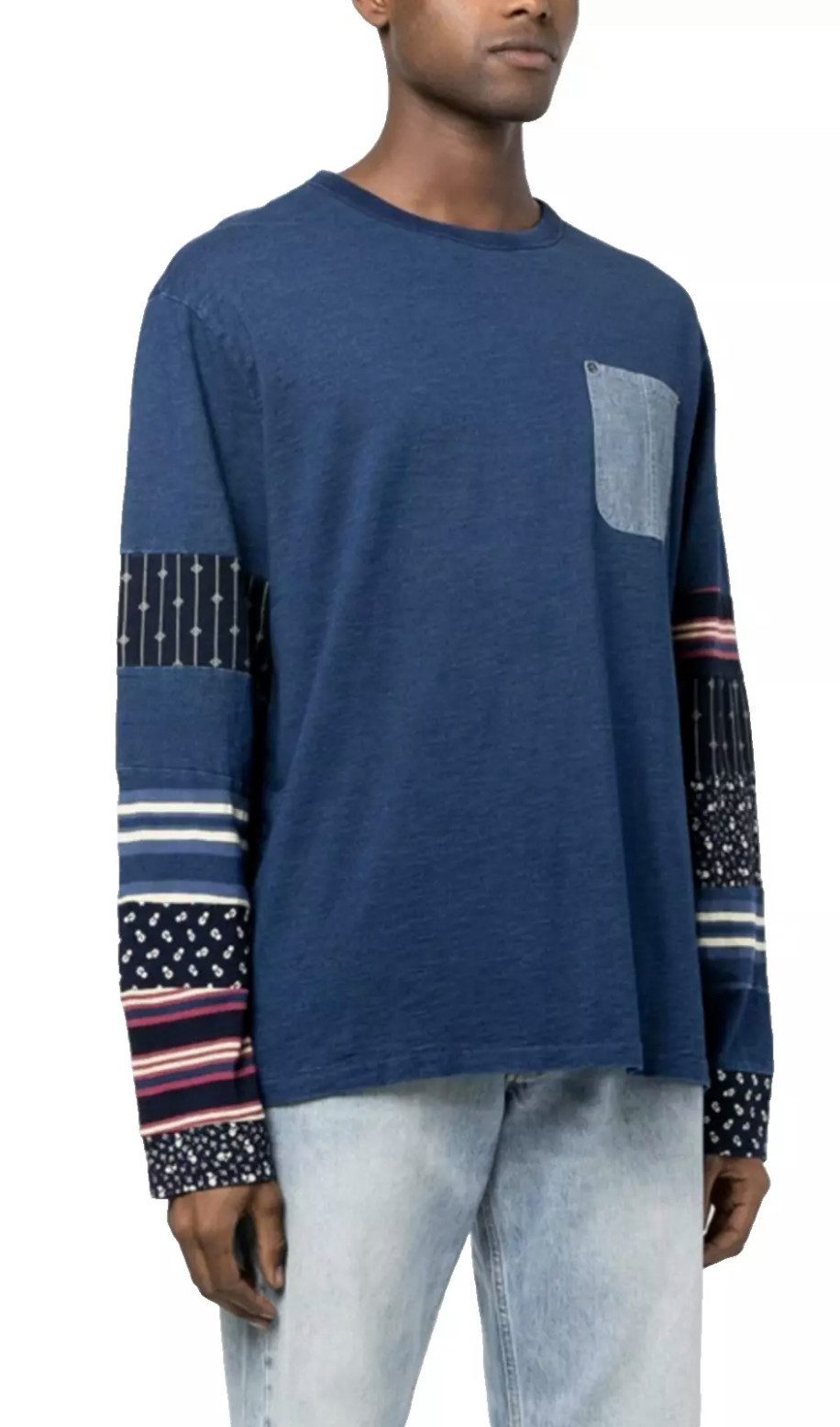 Polo Ralph Lauren Longsleeve Patchwork Dyed Indigo Langarmshirt Sweatshirt Brusttasche aus japanischem Chambray mit Metallnieten