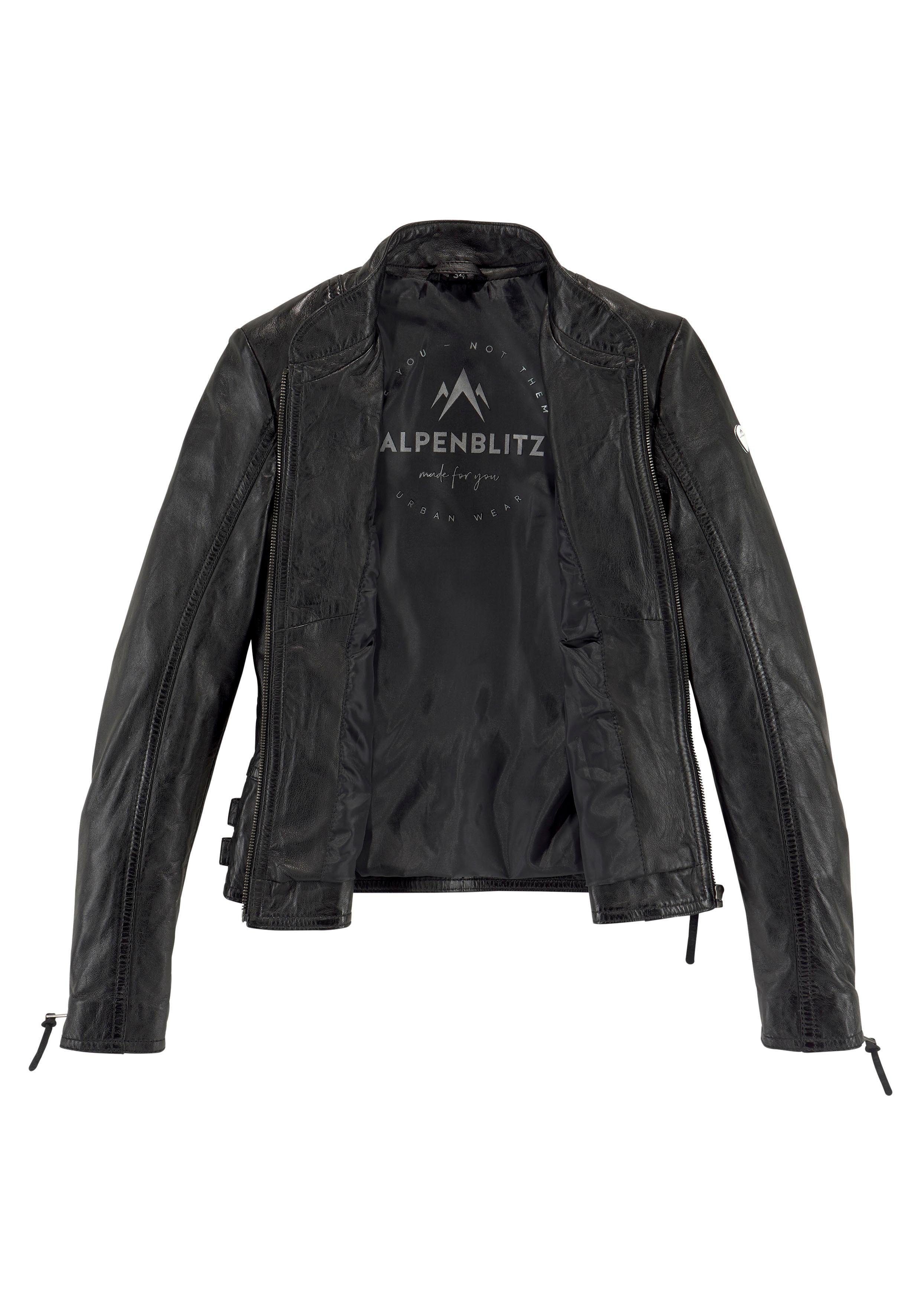 Lederjacke schwarz Athen Biker-Stil ALPENBLITZ Lammnappaleder sportlichen hochwertigem im aus