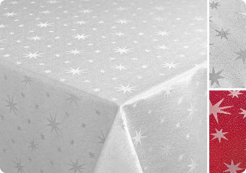 Beautex Tischdecke Lurex Sterne Tischdecke, Silber glänzend, Weihnachtstischdecke (1-tlg)