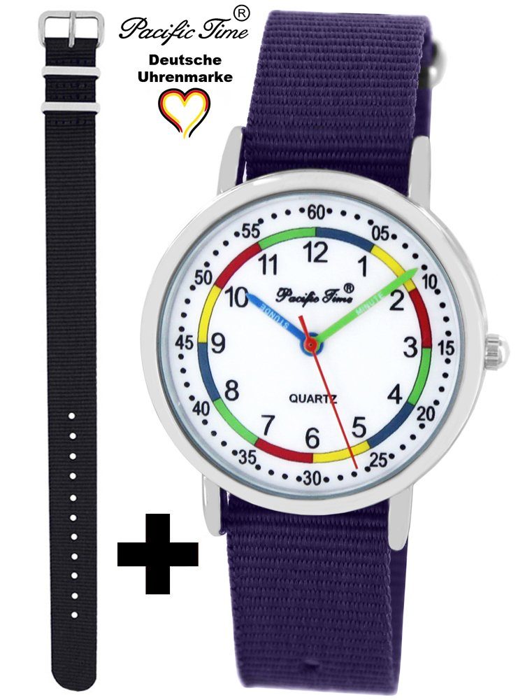 Pacific Time Quarzuhr Set Kinder Armbanduhr First Lernuhr Wechselarmband, Mix und Match Design - Gratis Versand schwarz und violett