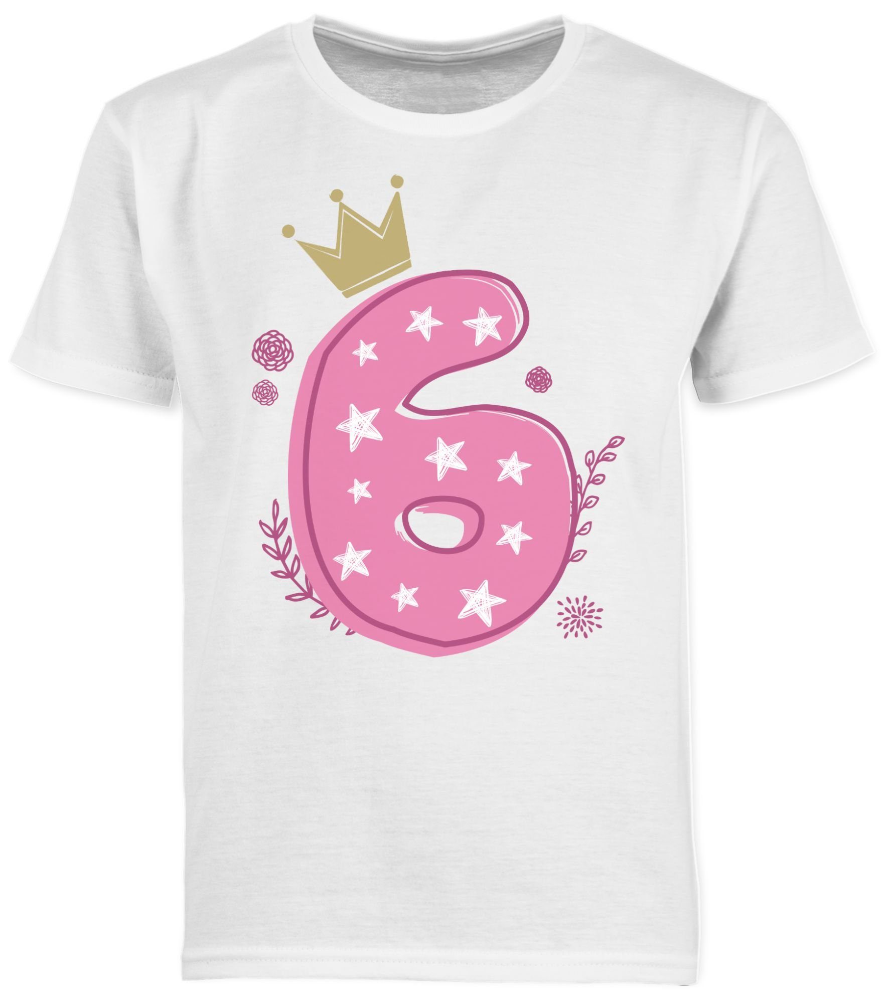 Shirtracer T-Shirt Sechster Mädchen Krone Geburtstag 1 Weiß 6. Sterne