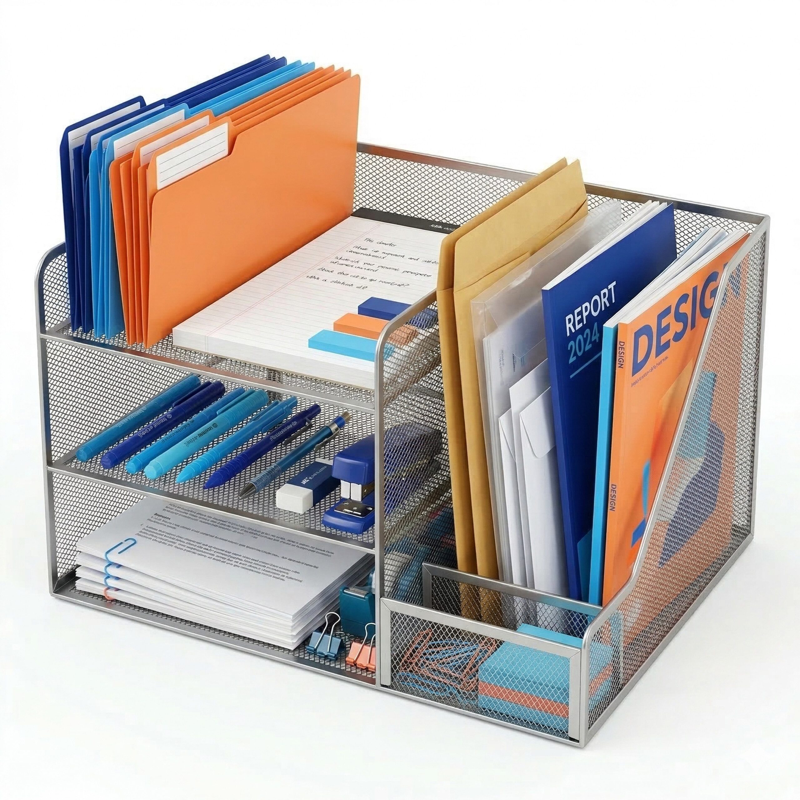relaxdays Briefablage Schreibtisch Organizer Metall 5 Ablagen (1-St), silber