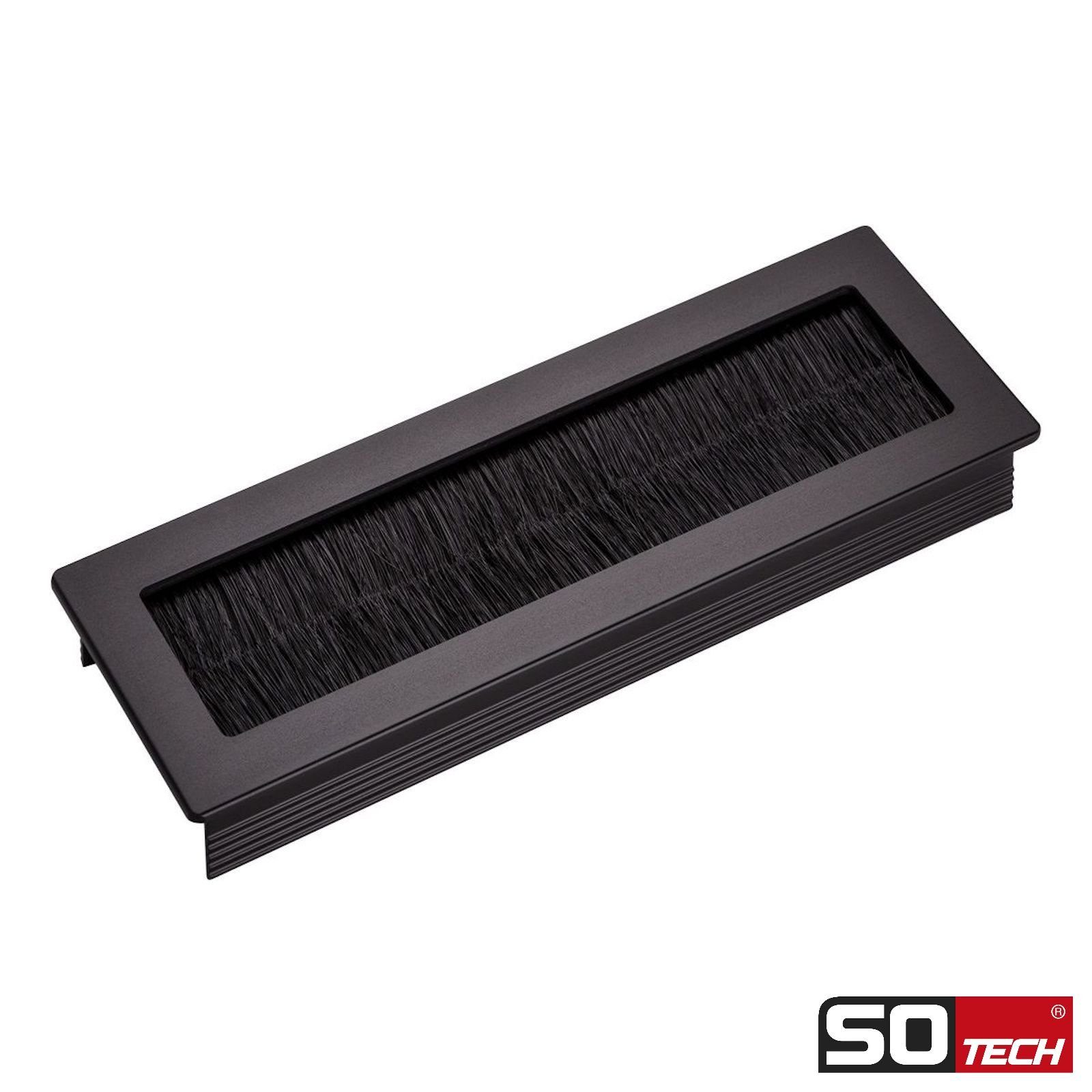 SO-TECH® Kabelkanal Kabeldurchlass Kabeldurchführung TONDO mit Bürstendichtung (2-St), Schwarz eloxiert, Außenmaß: 150x70mm, Einbaumaß: 140x62mm