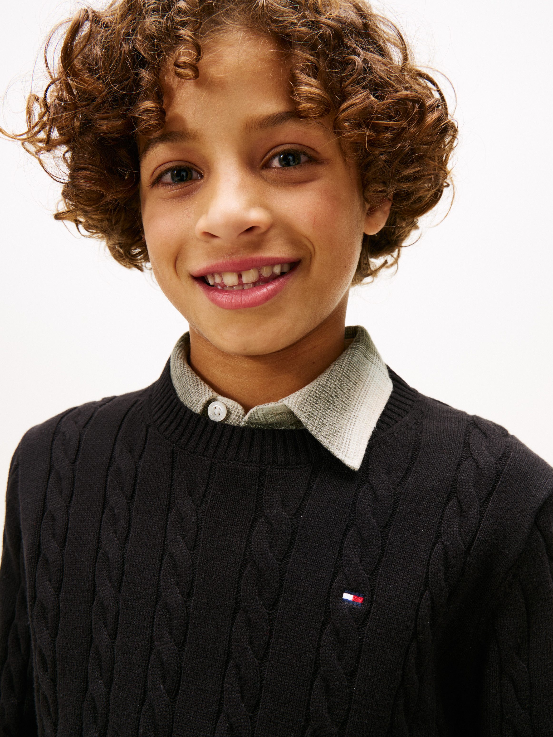 Tommy Hilfiger Strickpullover COTTON CABLE SWEATER für Kinder bis 16 Jahre, mit Zopfmuster