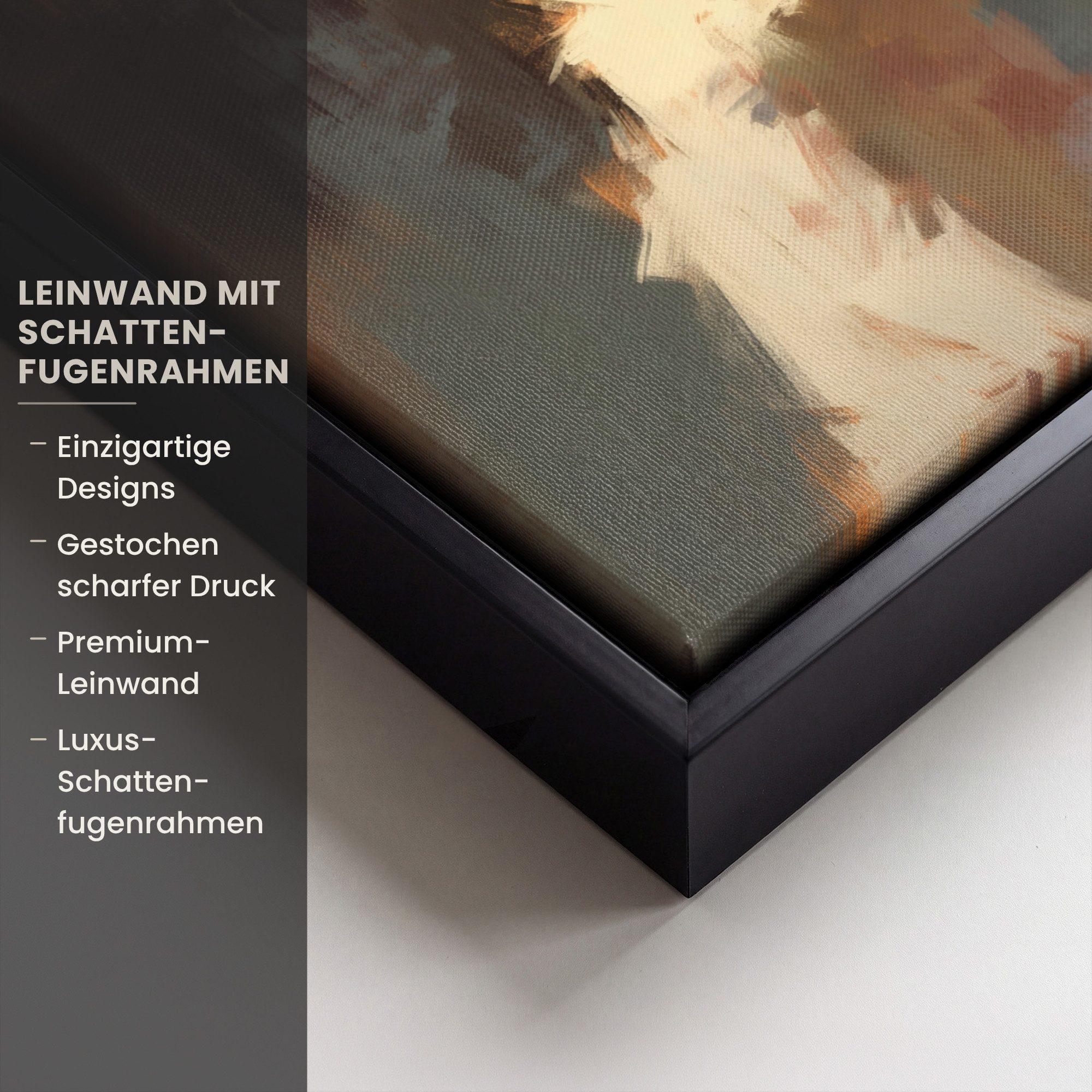 OneMillionCanvasses® Leinwandbild mit Rahmen - Katze - Gemalt - Künstlerisch - Weiß, Fotodruck (1 St), Leinwand Bilder Klein, Wand Dekoration Aesthetic 20x20cm