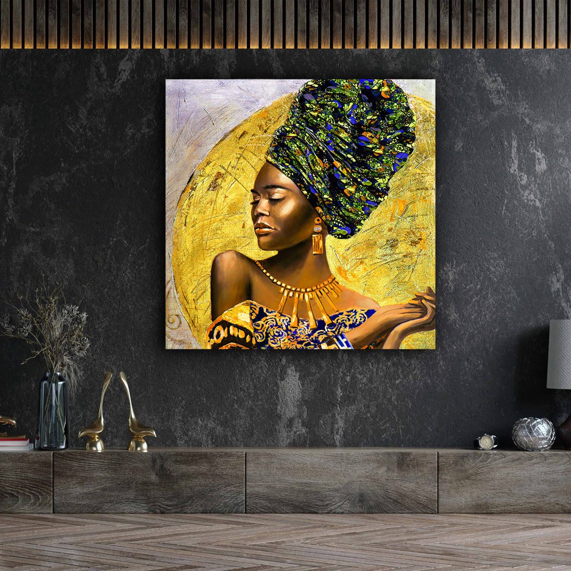 Artedinoi Leinwandbild Afrikanische Frau abstrakt Gold Turban Leinwandbild Wandbild XL, Afrikanische Frau, abstrakt