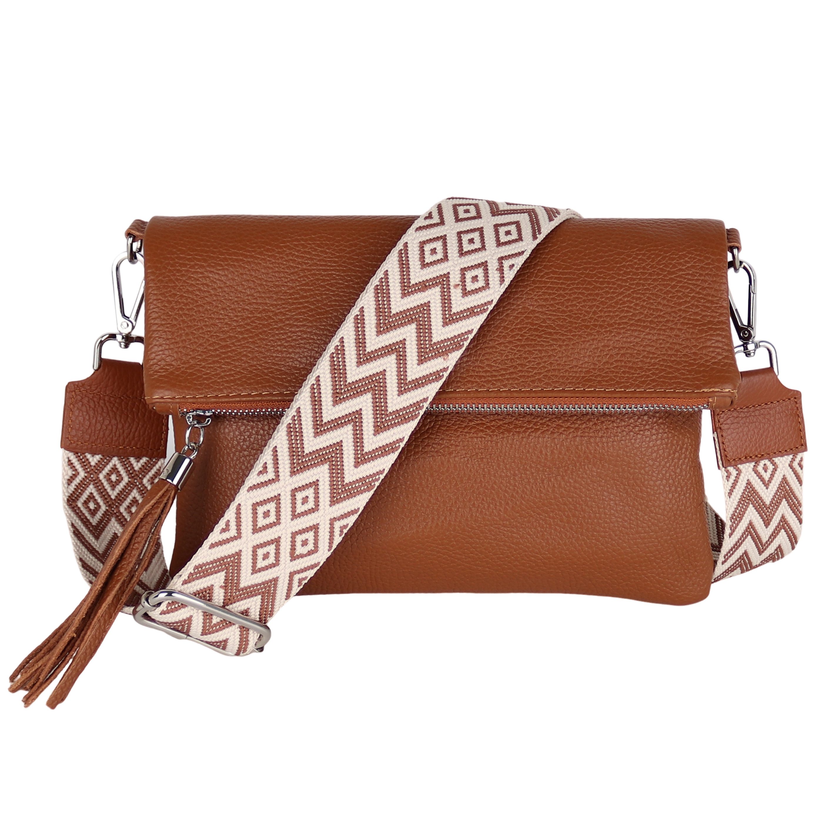 MIRROSI Umhängetasche Damen, Crossbody Bag, Echtleder Made in Italy (1 Tasche 2 Gurte oder Basic Version 1 Tasche 1 Gurt, verstellbaren Schulterriemen), 26x18x2cm (BXHXT)