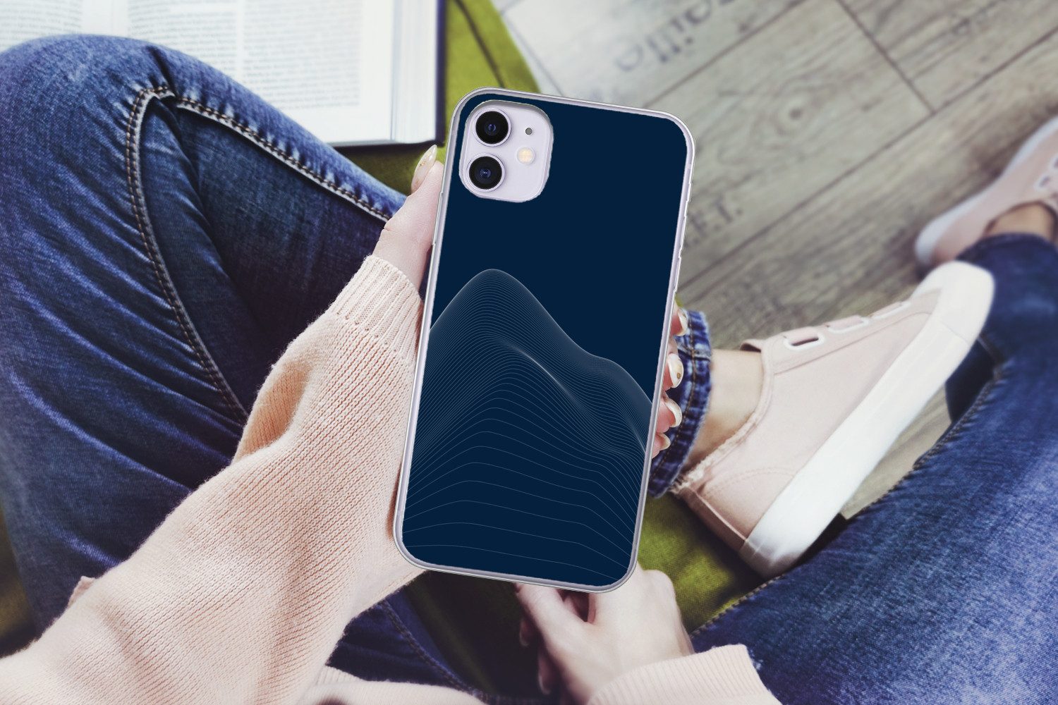 MuchoWow Handyhülle für Apple iPhone 11 Linien - Abstrakt - Blau - Weiß, Smartphone-Bumper, Print, Handy Schutzhülle Dünn
